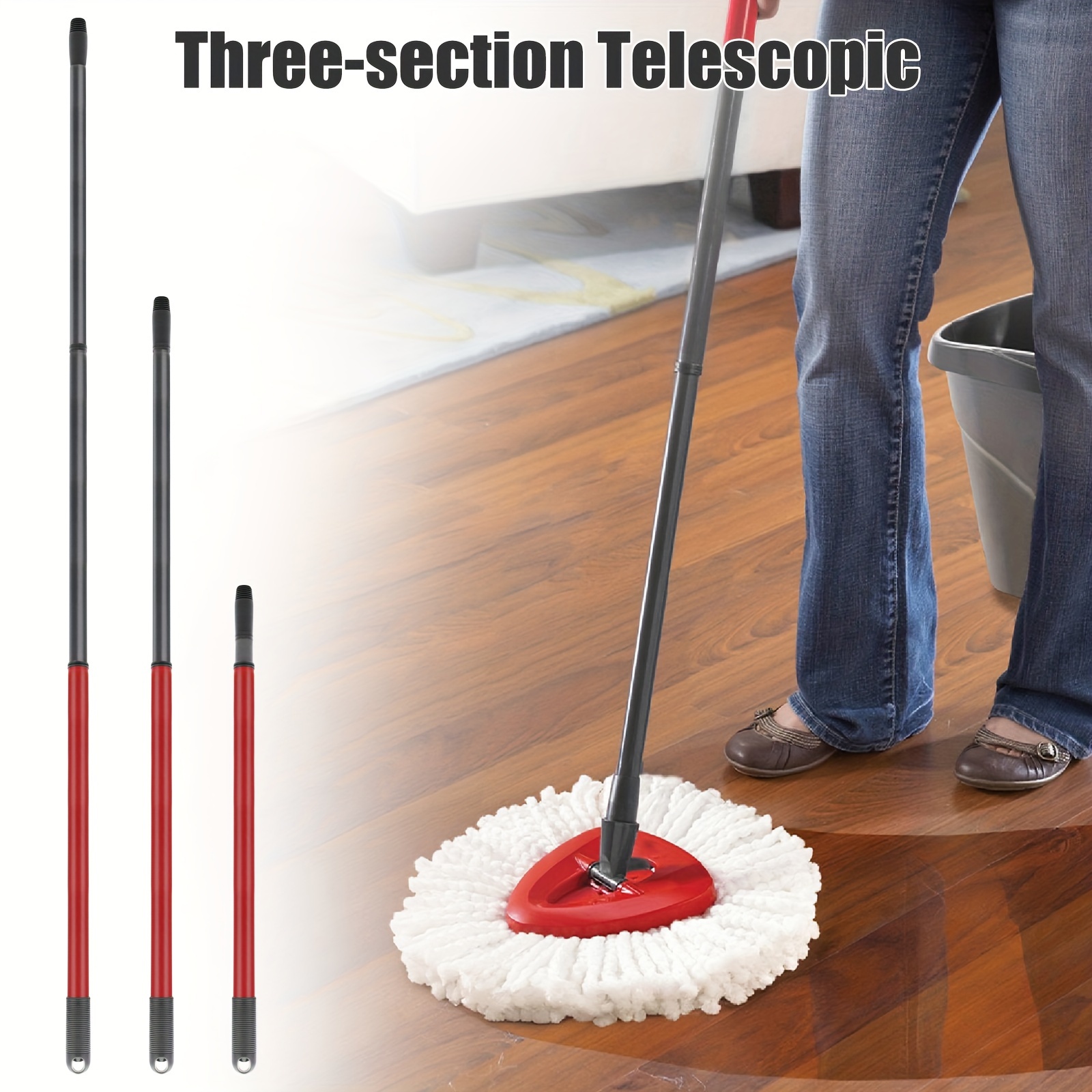 

1pc, 3-section Mop Telescopic Bar, Long Telescopic Spin Mop Rod, Mop Handle Replacement For Easywring, Cleaning Supplies, Cleaning Accessories