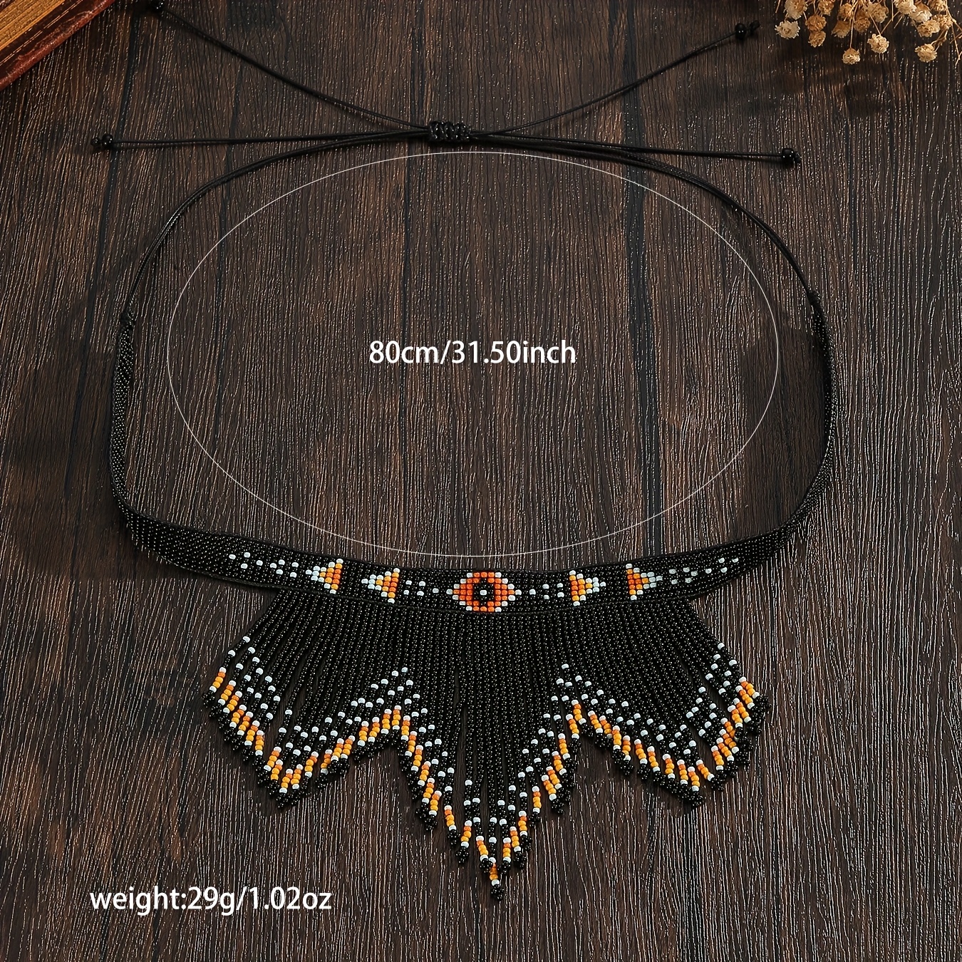 E-shop SOUL BEADING Handgemachte Bohemian Perlenkette mit Glas-Saatperlen, Tribal-Design & Fransen-Anhänger – Verstellbares Wachskordel für Damen,