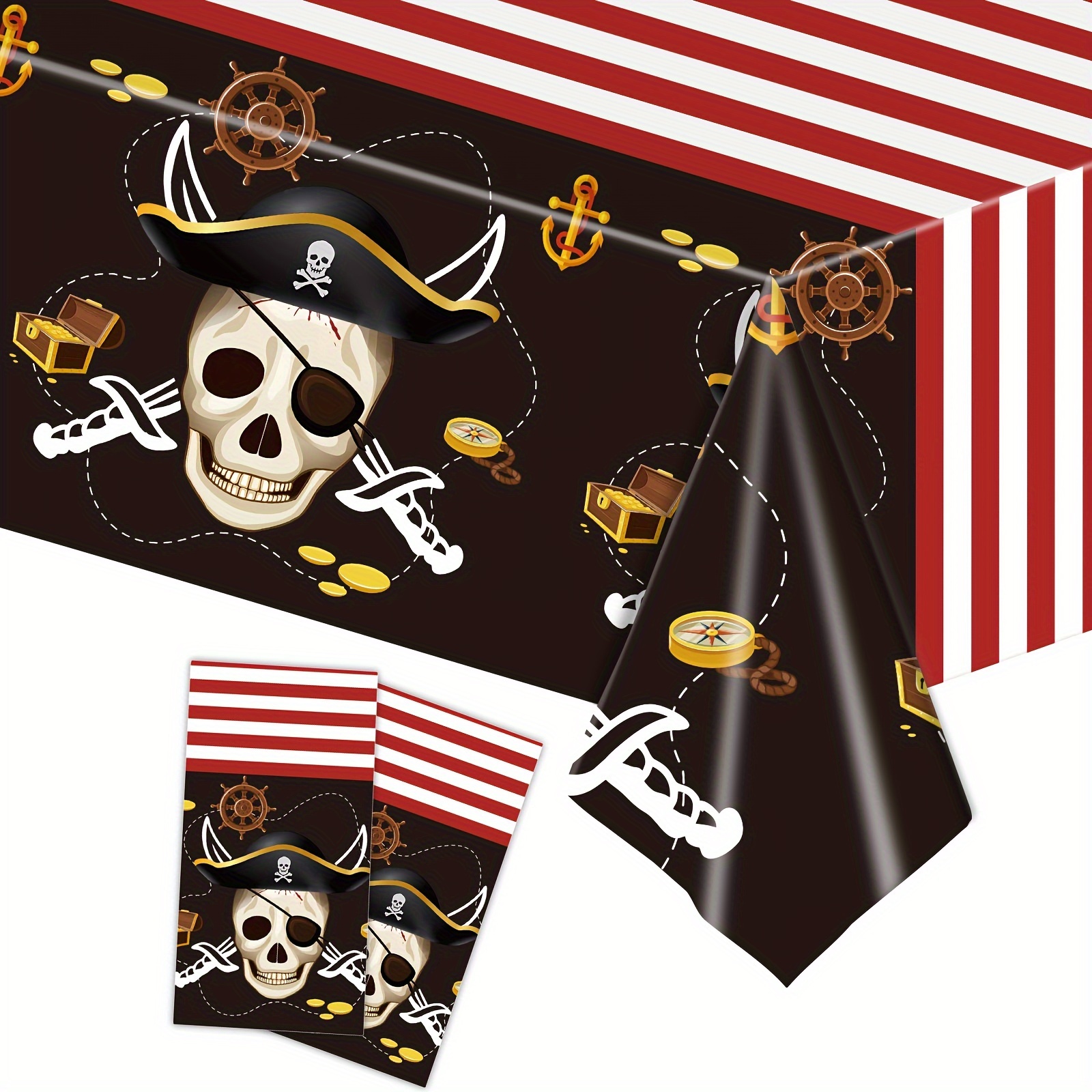 

Pirate Theme Party Tablecloth - Rectangular, Plastic, Machine-woven For Kitchen & Dining Decor