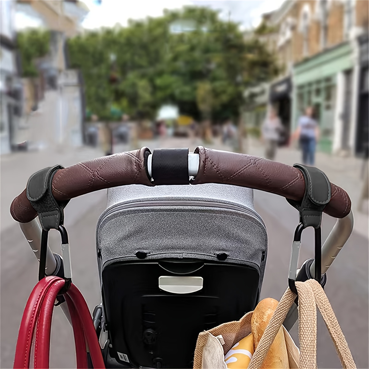 2 Stck Hochwertige PU-Leder Kinderwagen*; Universelle Kinderwagen*-Zubehr  mit hoher Tragkraft; Tragbarer Kinderwagen-Taschenhalter *-Set, 2 Stck (*  Paar)