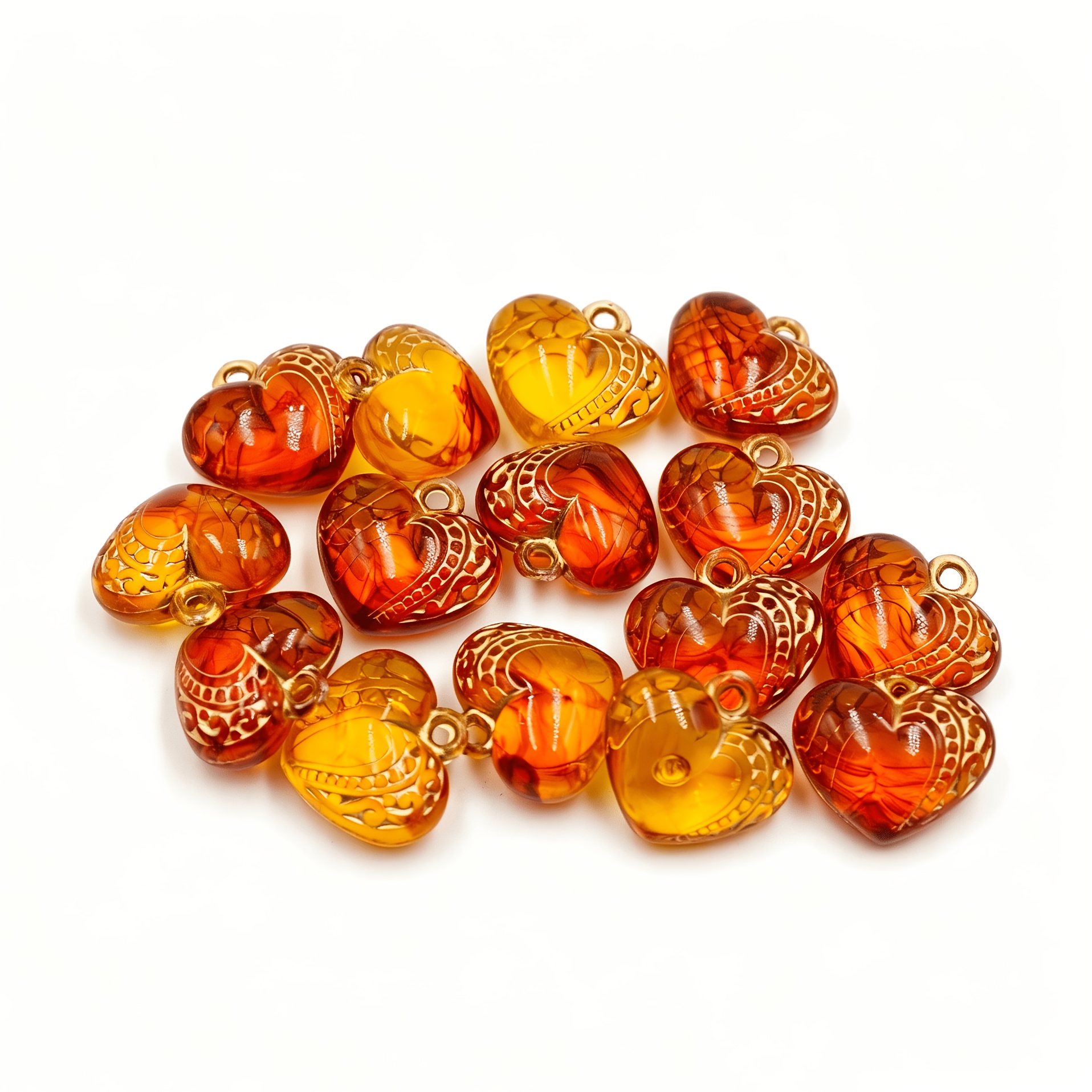 TEMU Lot de 15 perles vintage de cœur ambrées à bordure dorée avec trous percés - Convient pour la fabrication de bijoux DIY, l'artisanat de fêtes,