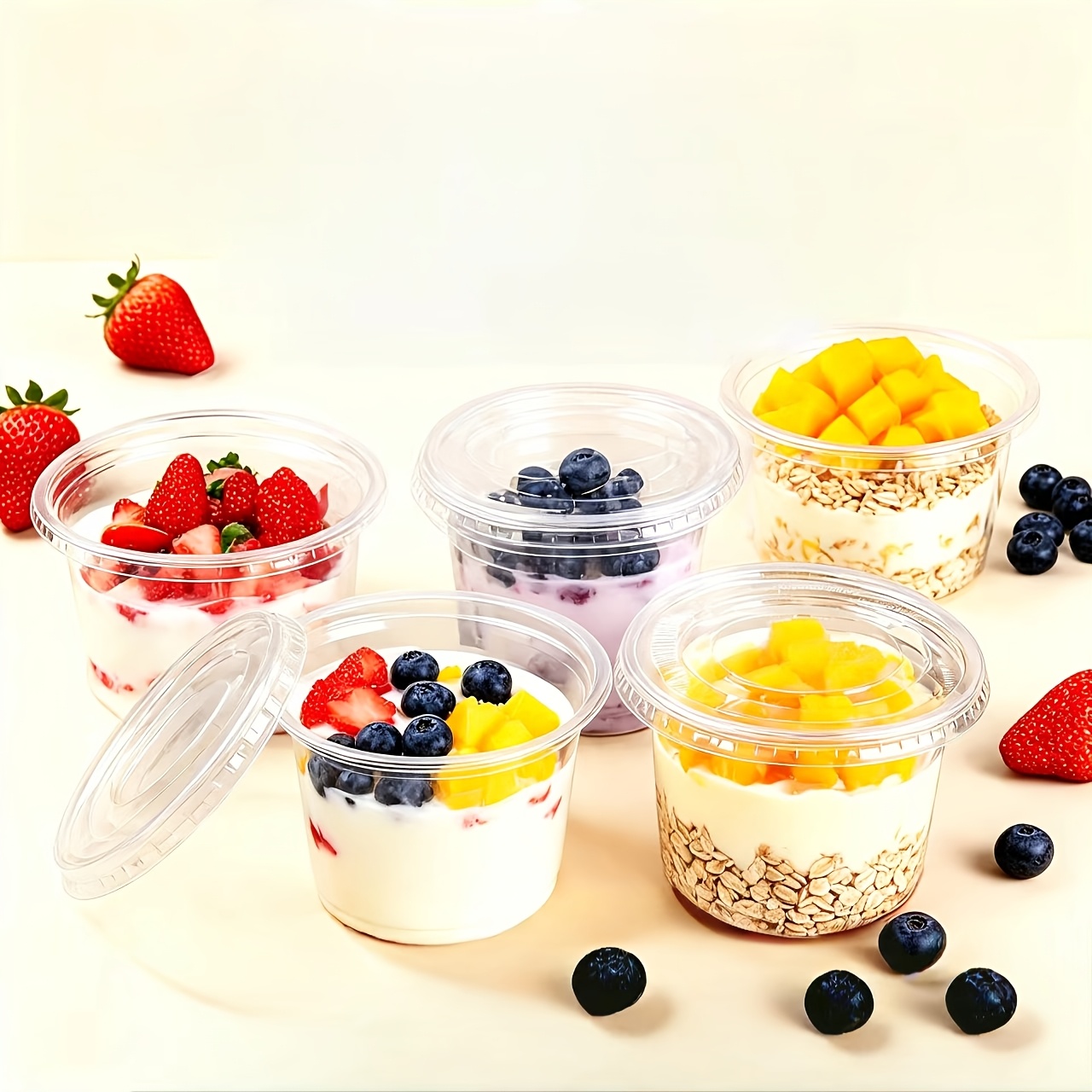 TEMU 100-pack: 50 Cups   50 Lids, Transparent Dessert Bowls With Non-perforated Lids / 100 Dessert Bowls Without Lids, 280ml. Suitable For Ice Cream,