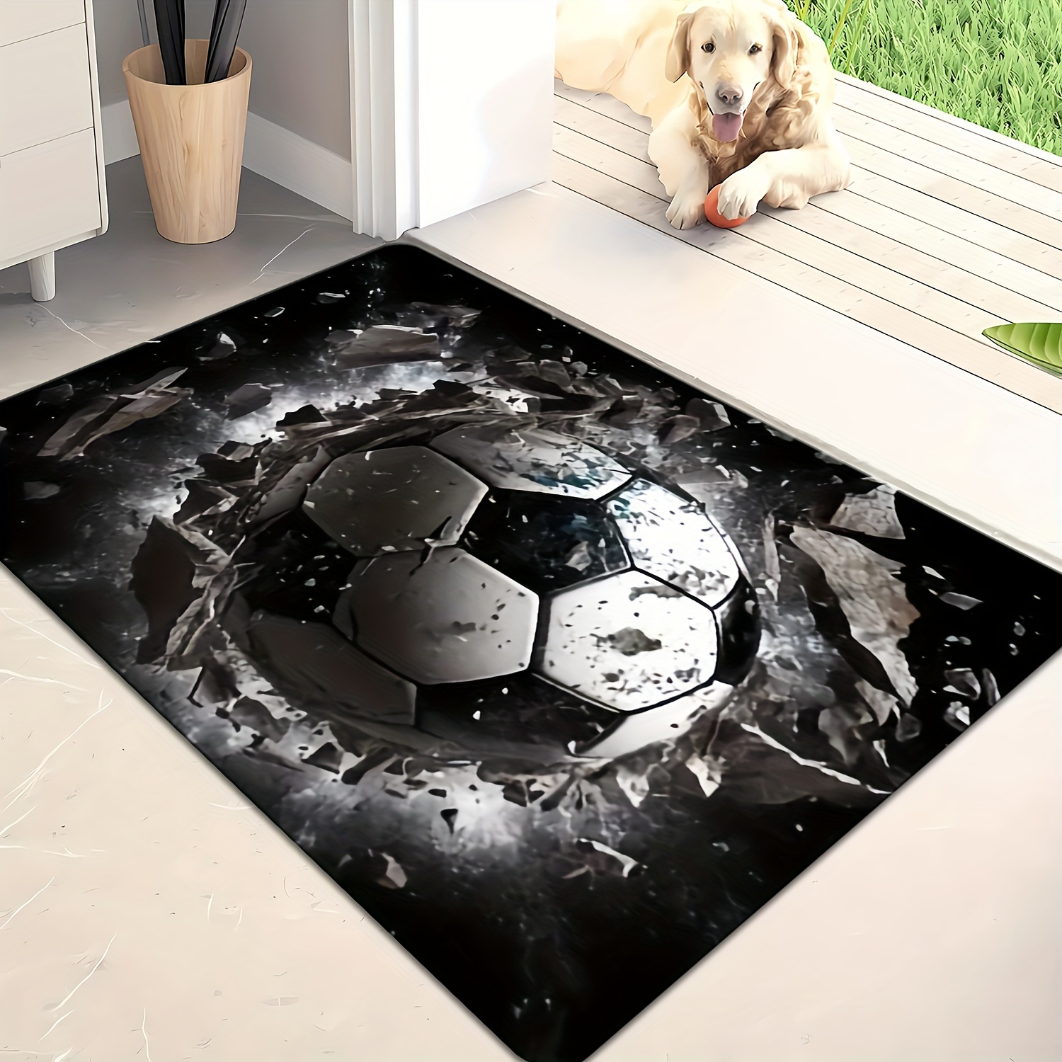 TEMU 1 stuk, 3D Sport Voetbalprint, Creatieve Mat, Gebiedsmat, Mat, Machinewasbaar, Kantoor Entree Deurmat, Hotel Café Decoratieve Mat, Restaurant