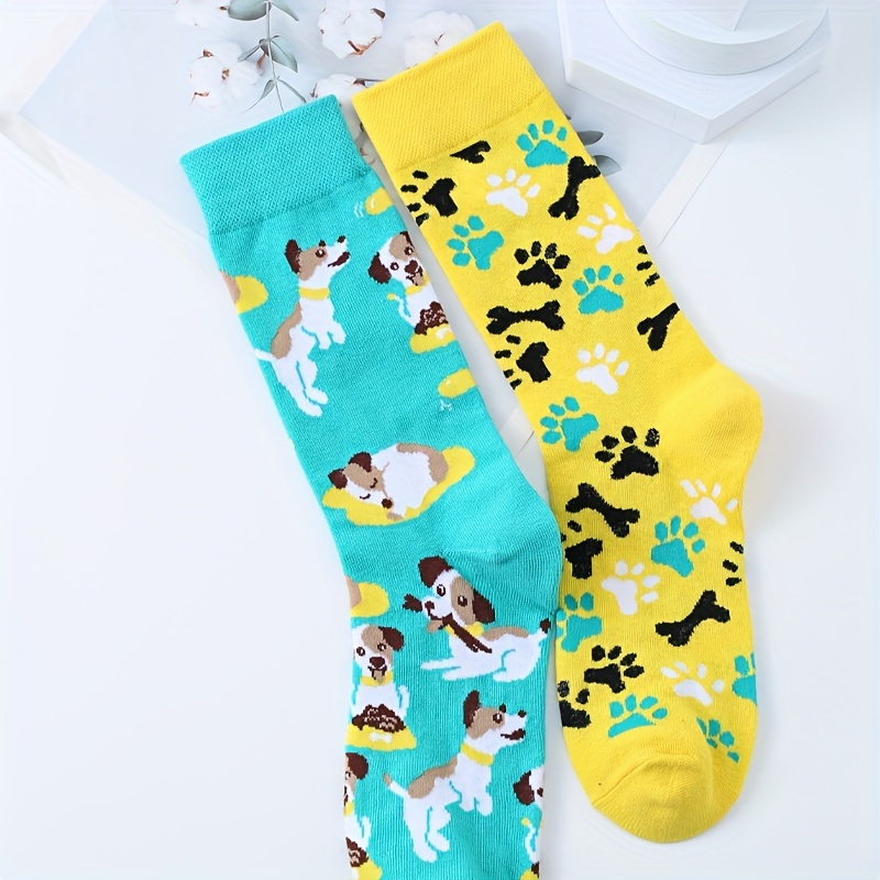 

1 Pair Of Cartoon Dog Mid Calf Socks, Funny Patterned Men Gift Socks, For Outdoor Wearing & All Seasons Wearing