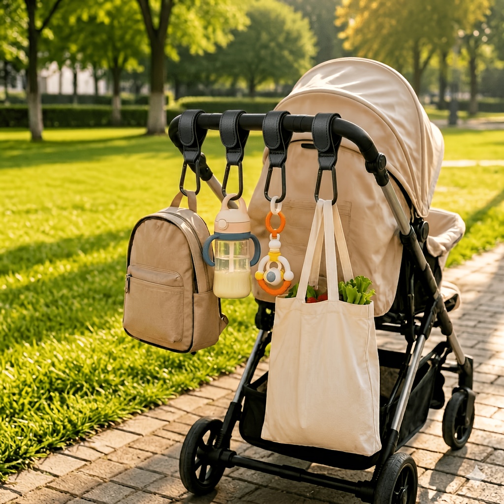 TEMU 4pcs Stroller Hooks, Diaper Bag Special Heavy Vegan Faux Leather Stroller Hooks With Aluminum Alloy Carabiner, Durable Universal Stroller