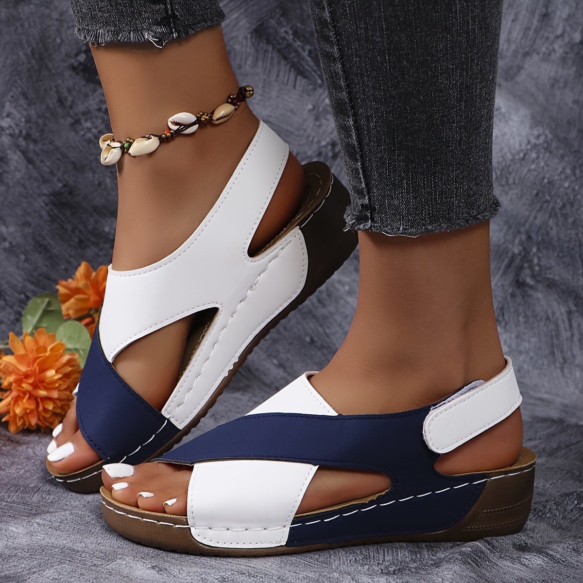 

Women's Contrast Color Casual Sandals, Crisscross Bands Platform Soft Sole Walking Shoes, Comfort Wedge Vacation Shoes