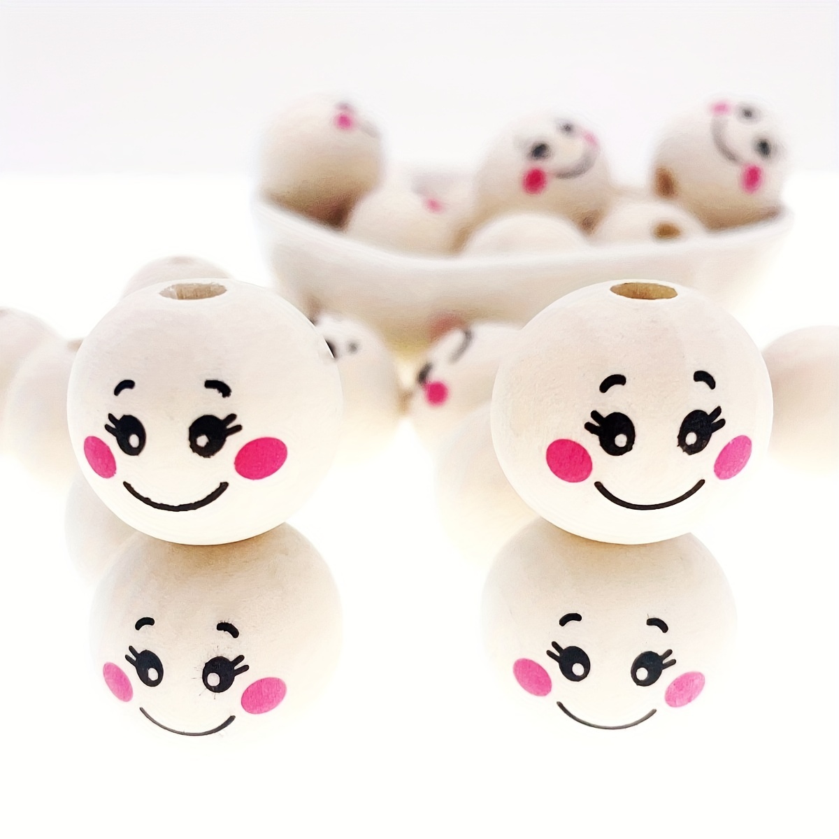 

Lotus wood craft beads with adorable facial design (10 pieces) - 20mm round, perfect for creating your own jewelry accessories