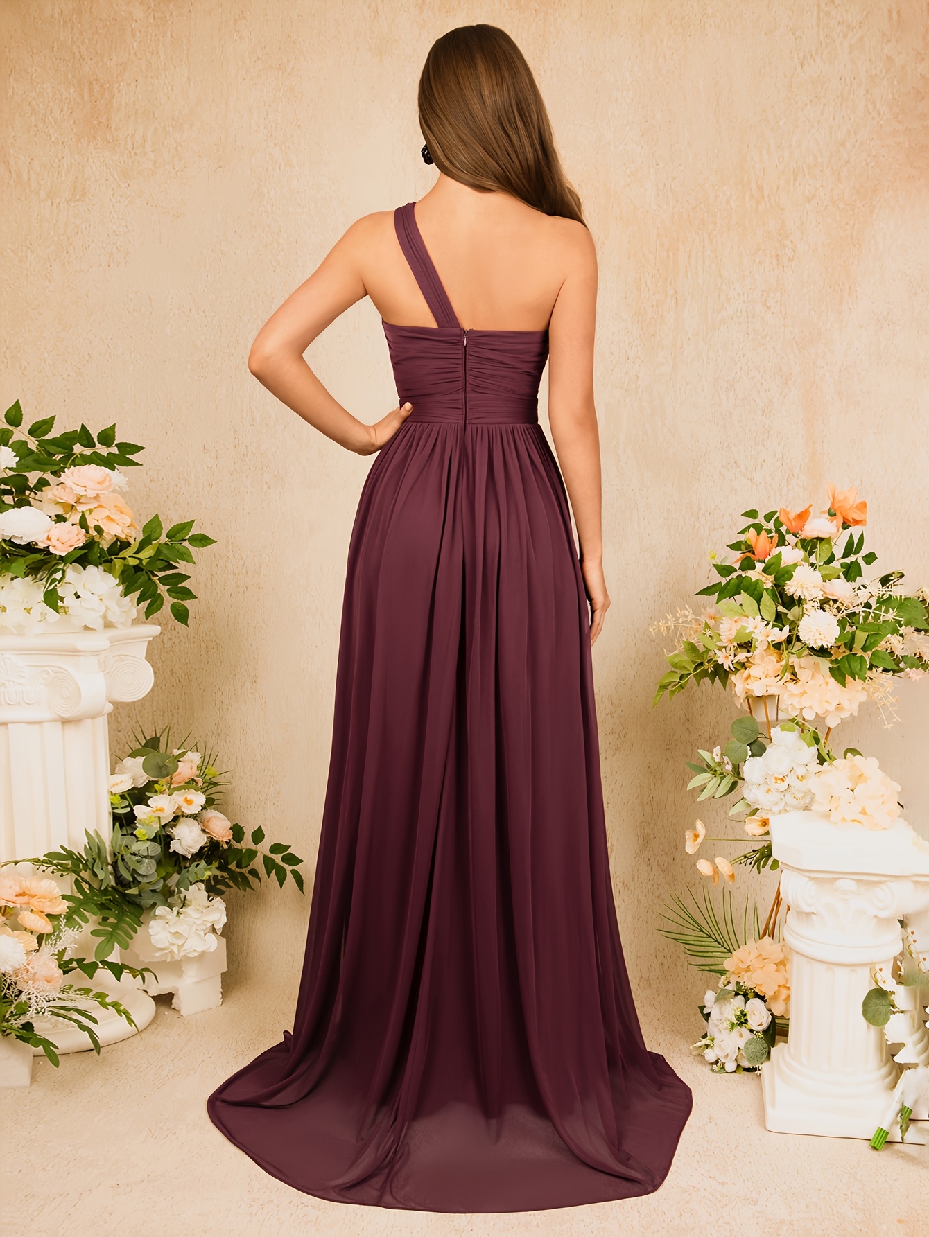 deep burgundy satin one shoulder design bridesmaid - Temu Canada