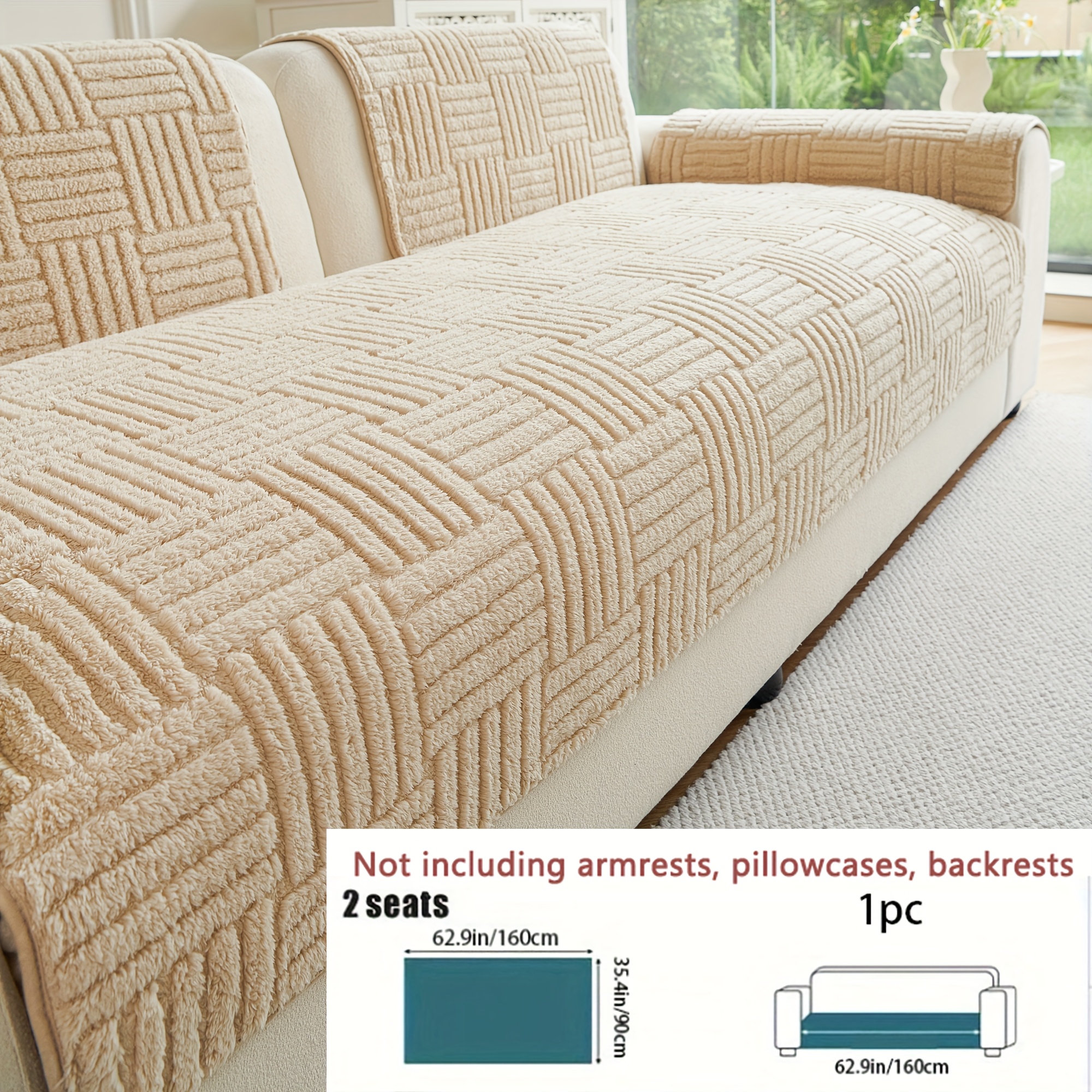 TEMU 1 Housse de canapé bohème couleur unie , coussin , housse de canapé tendance antidérapante lavable, protecteur de meubles de salon, toutes ,