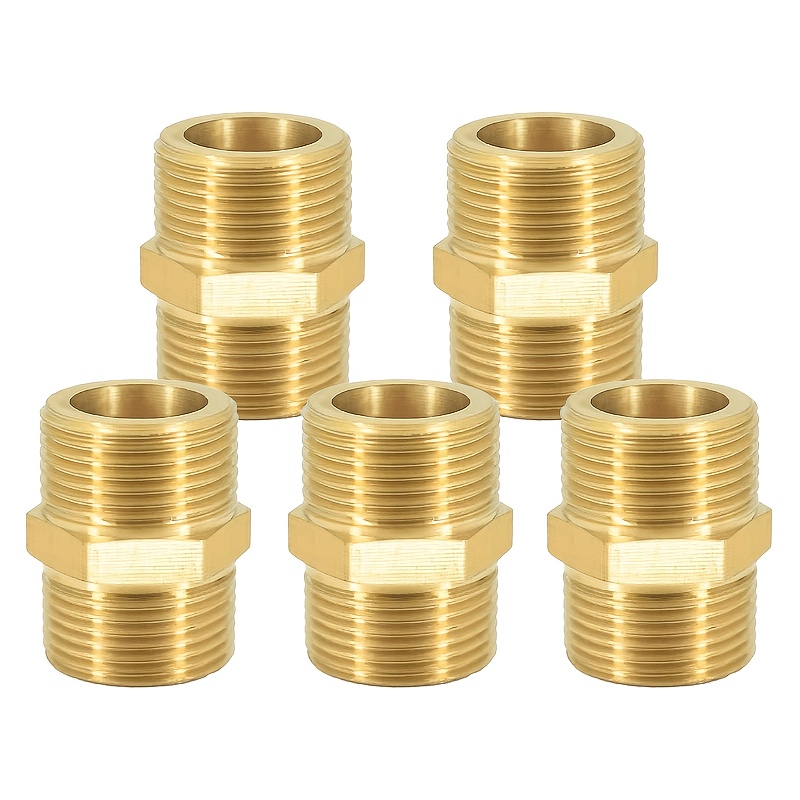 TEMU 5 Stk. Messing-Sechskant-Rohrverbinder, 1/2" Außengewinde x 1/2" 4-Zacken-Gewinde-Durchgangsadapter – Langlebiger Verlängerungsadapter, geeignet