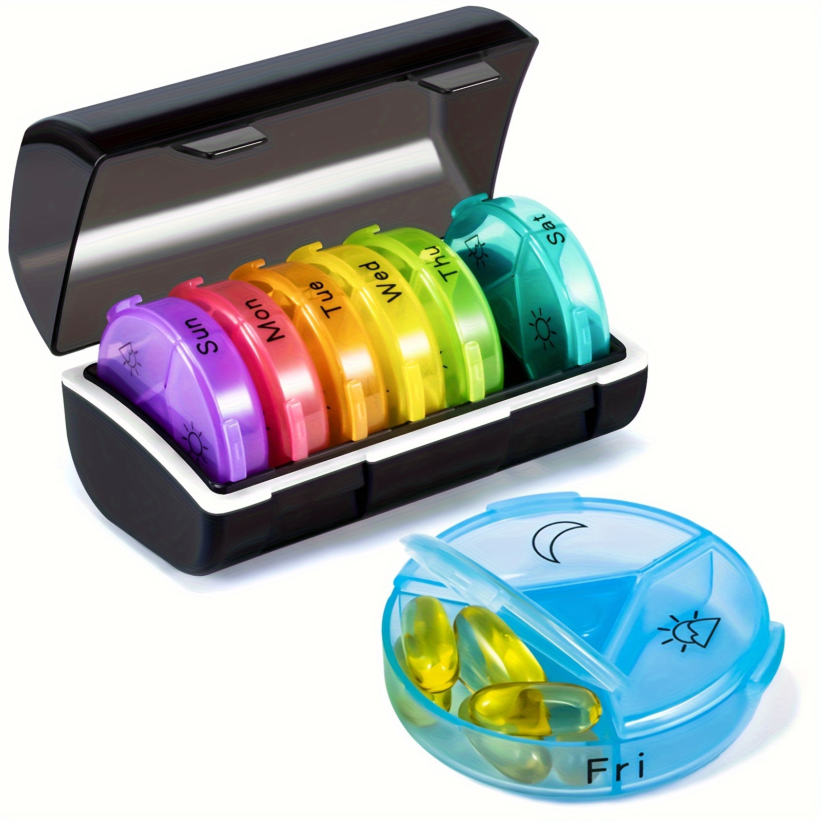 Round Pill Box 21 Compartments 7 Days A Week Portable Pill - Temu