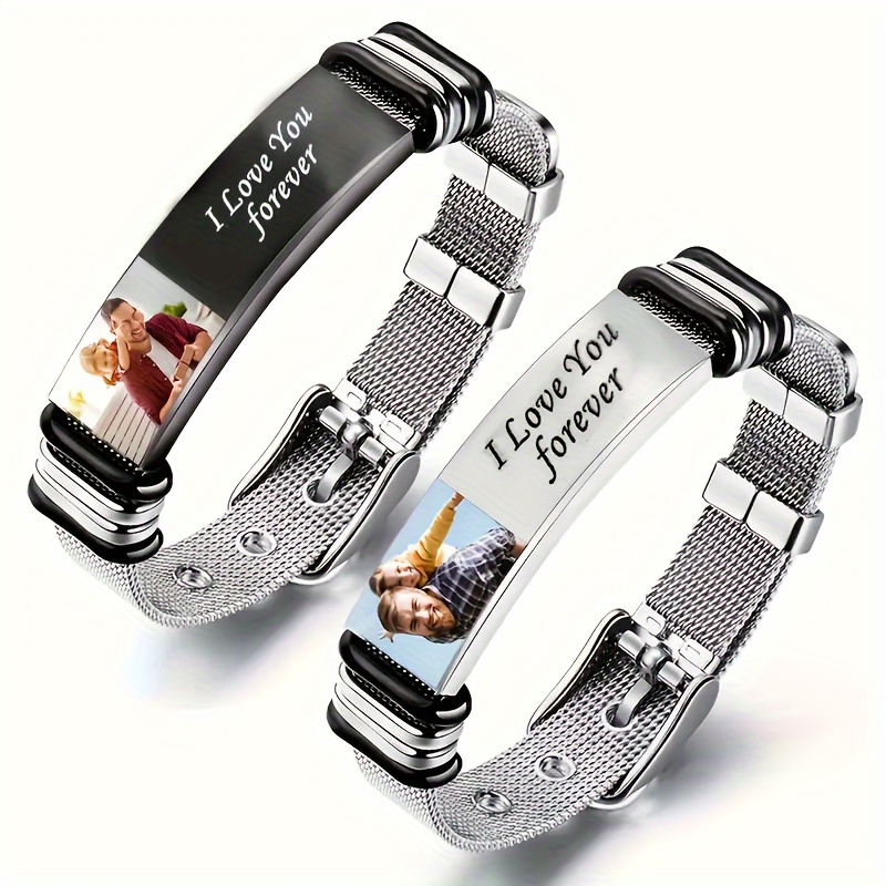 

Customized Photo Stainless Steel Bracelet, Fashionable Wrist Accessory, Engraving Of 'i Will Love You', Personalized Valentine's Day Gift For Couples Christmas Gift