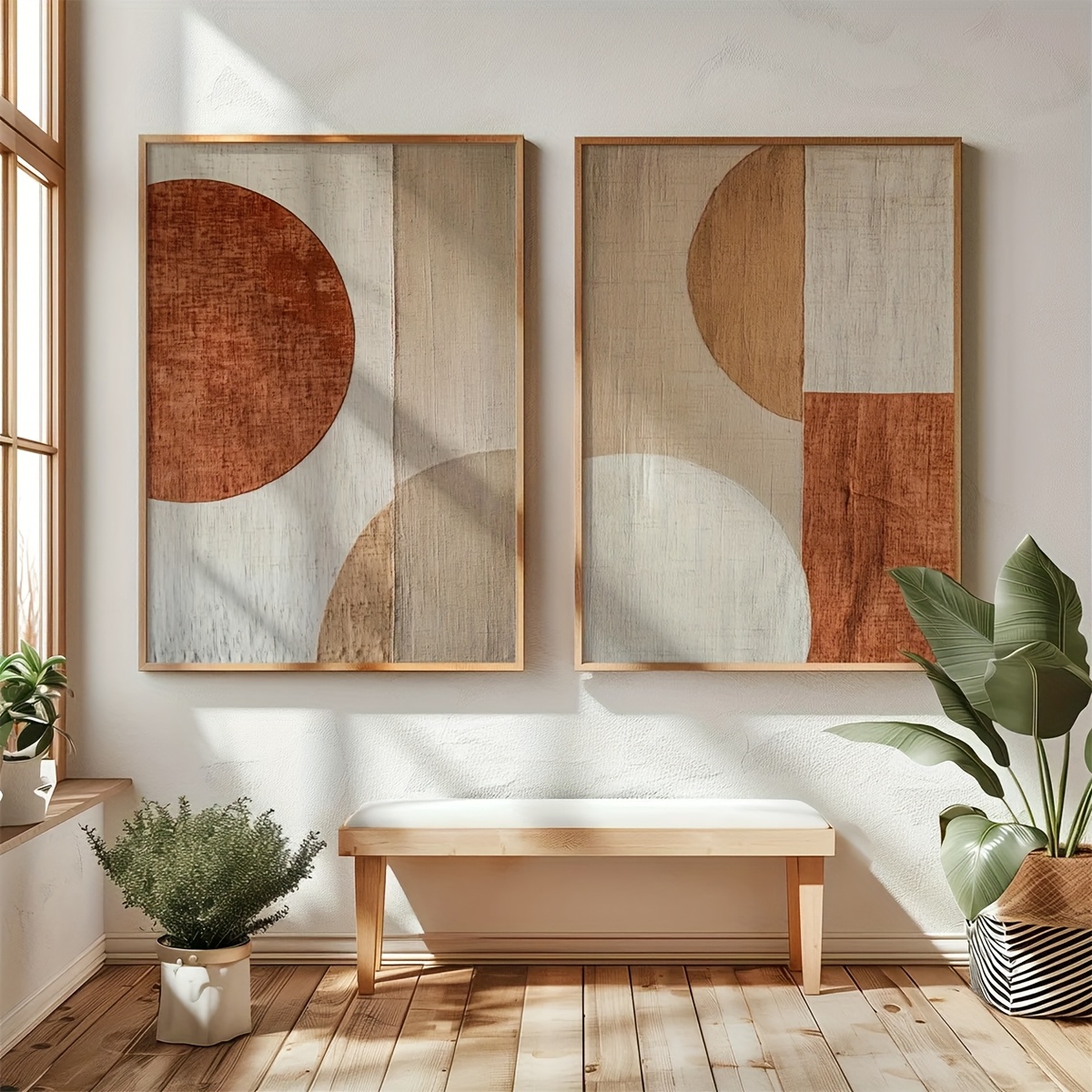 TEMU Plat 2D, Lot de 2 Art Mural Moderne et Minimaliste - Affiches Verticales Texturées Japandi, Beige et Terre Cuite, Convient pour Chambre,