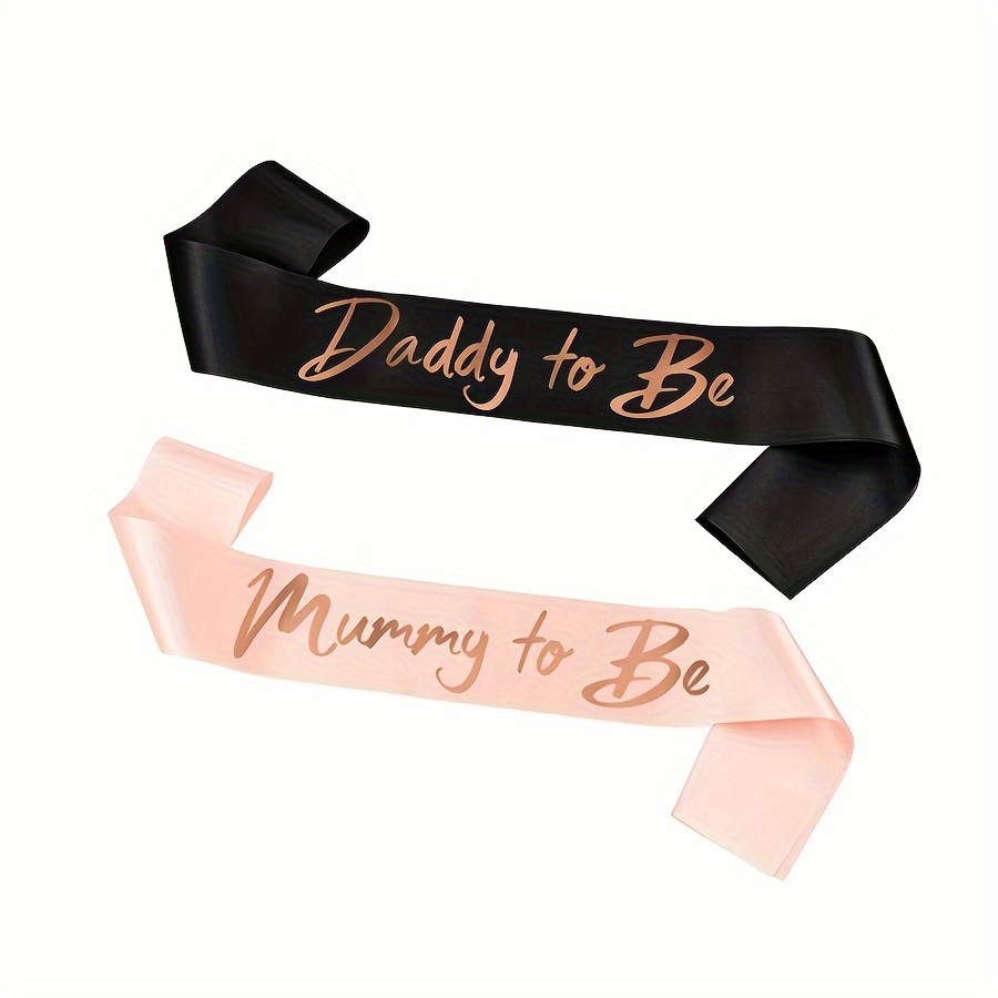 Image of 2pcs Elegant Shower Sashes - " & Daddy To Be" In Black, White, And Pink - Perfect Gifts For New Parents, Ideal For Birthday Celebrations & Party Favors,halloween,christmas