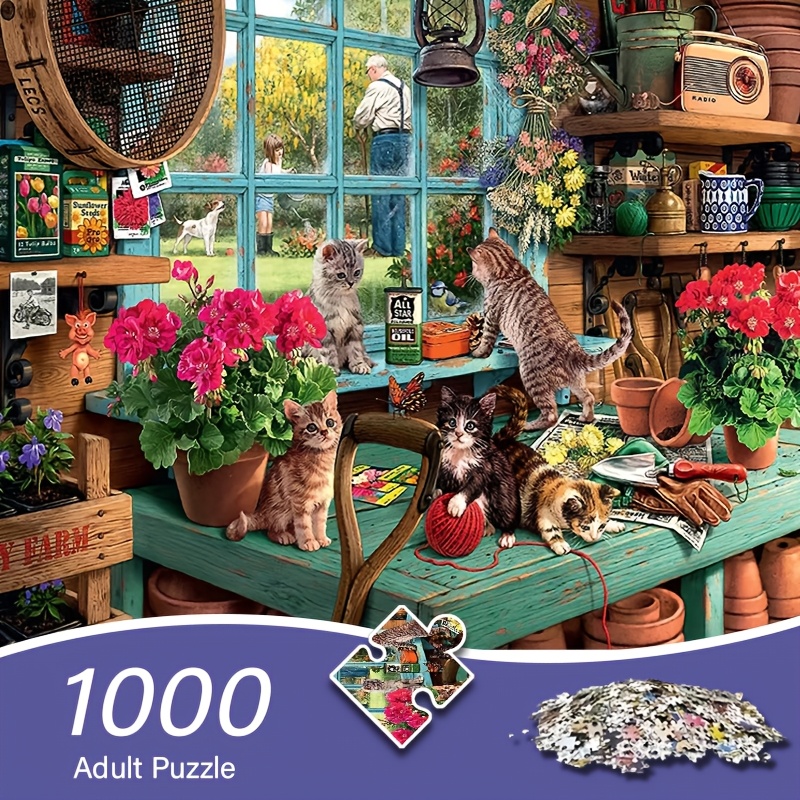 

1000pcs Adult Cat And Floral , Paper Material, Challenging Mosaic Art Craft, Ideal For Diy Enthusiasts, With Wall Decor For Home, Office, And Gifts For Holidays