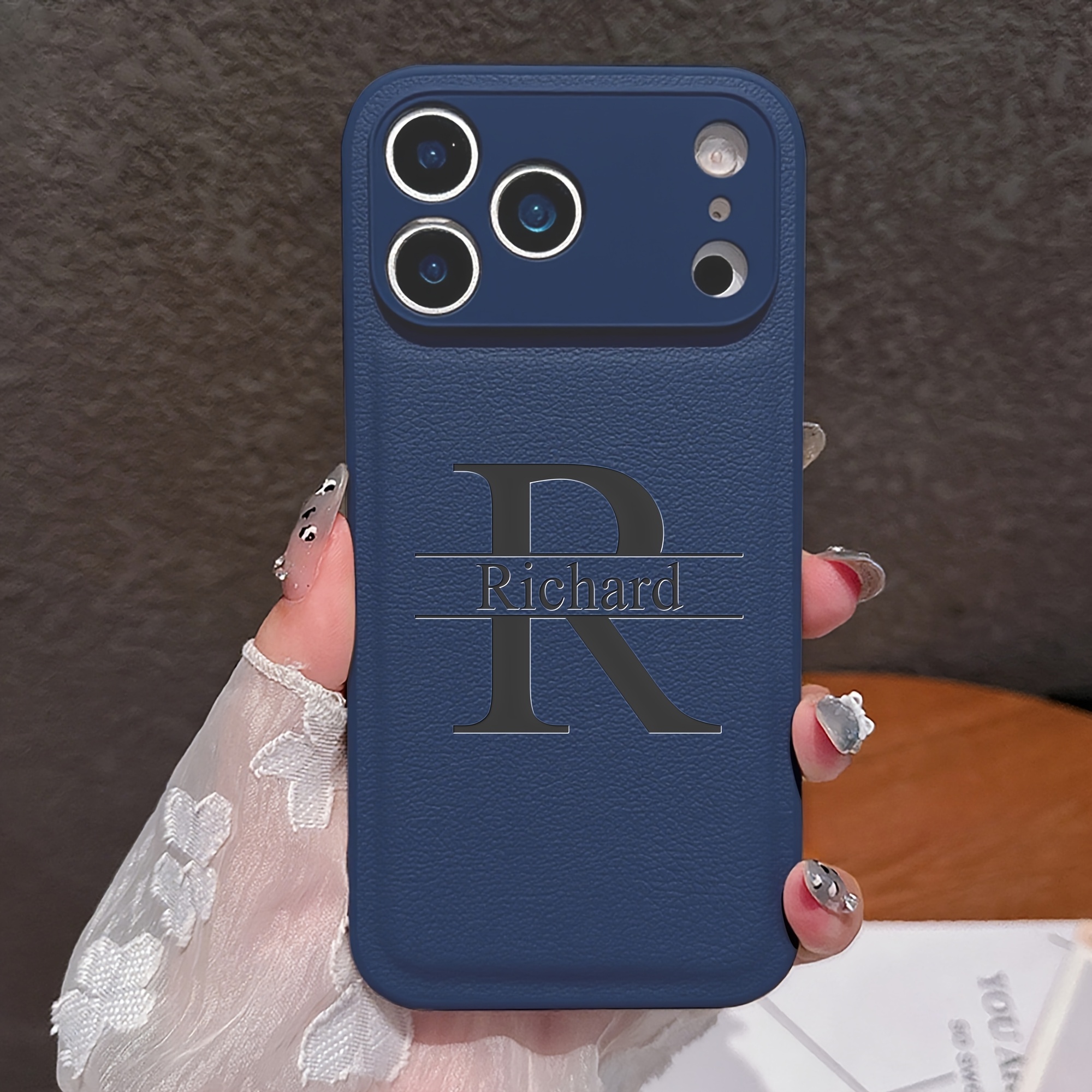 TEMU Phone Case: Personalized Customized Initials Name Phone Case For Iphone 17 16 15 14 13 12 11 Pro Max Soft Faux Leather Shockproof Diy Engraved