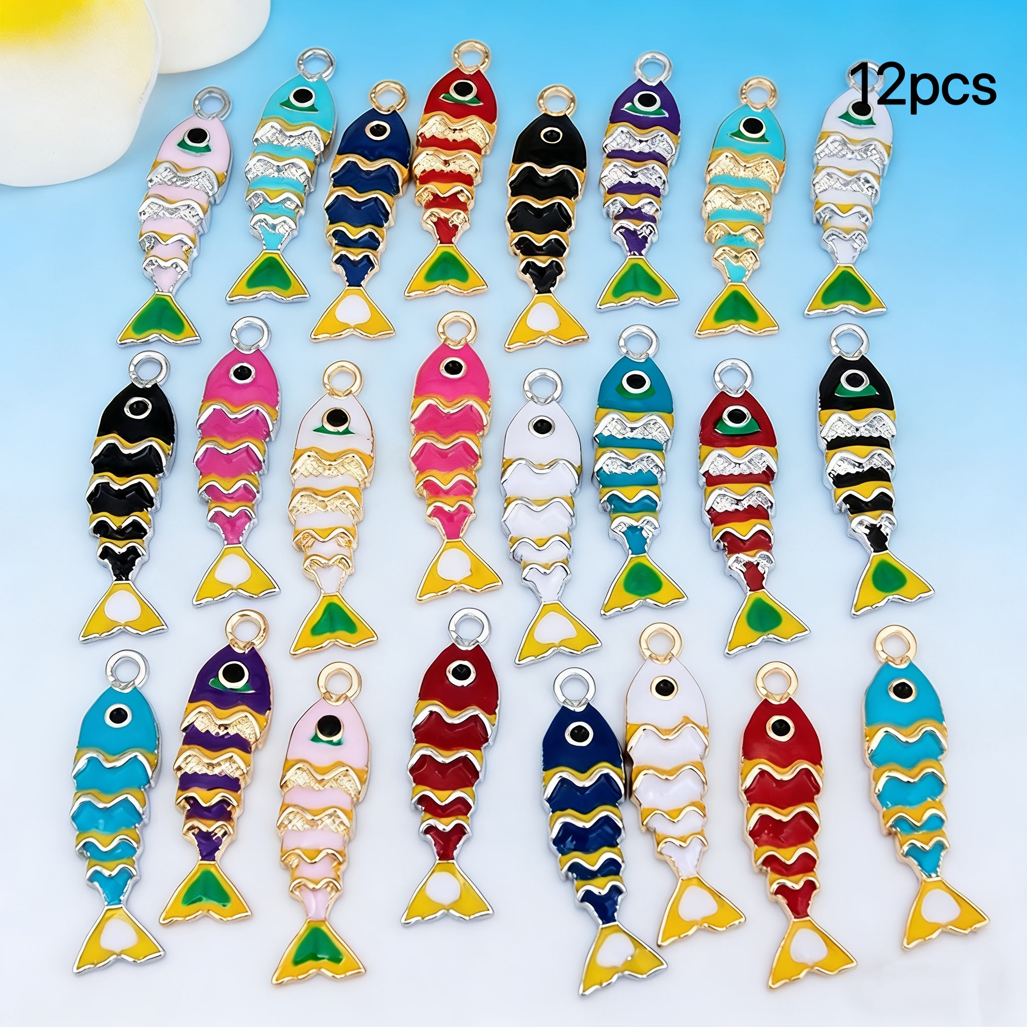 TEMU Lot de 6/12 breloques poissons multicolores à glaçure dégoulinante colorée sur le thème de l'océan, pendentif unique, accessoires de bijoux en