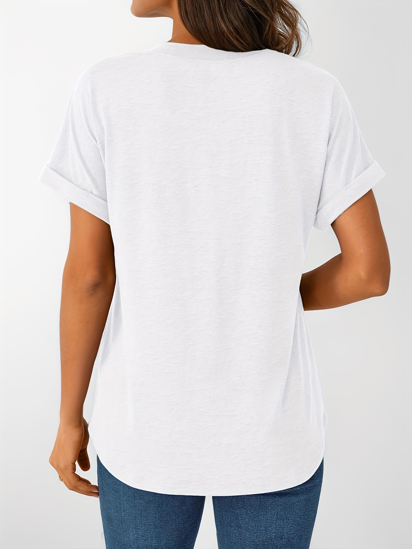 Aiopr Women's V-Neck Henley T-Shirt - Short Sleeve, Loose Fit, Cotton-Spandex Blend, Casual Summer Top