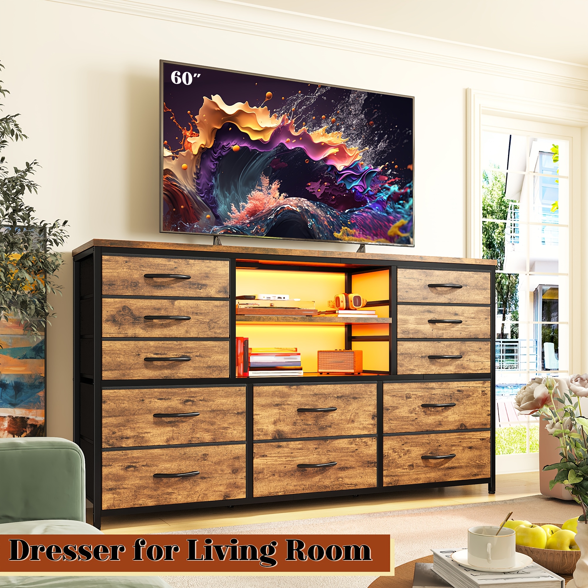 dresser with tv mount Lightweight Portable TV Stand, 2 Removable/Foldable Drawers, Reinforced Base, 38.75