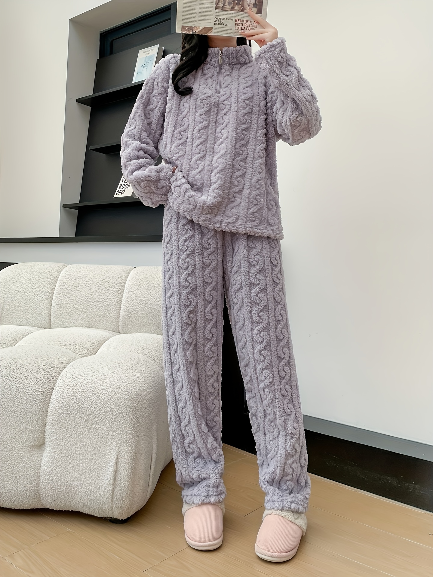 women' jacquard fleece thick casual lounge set long Temu Germany