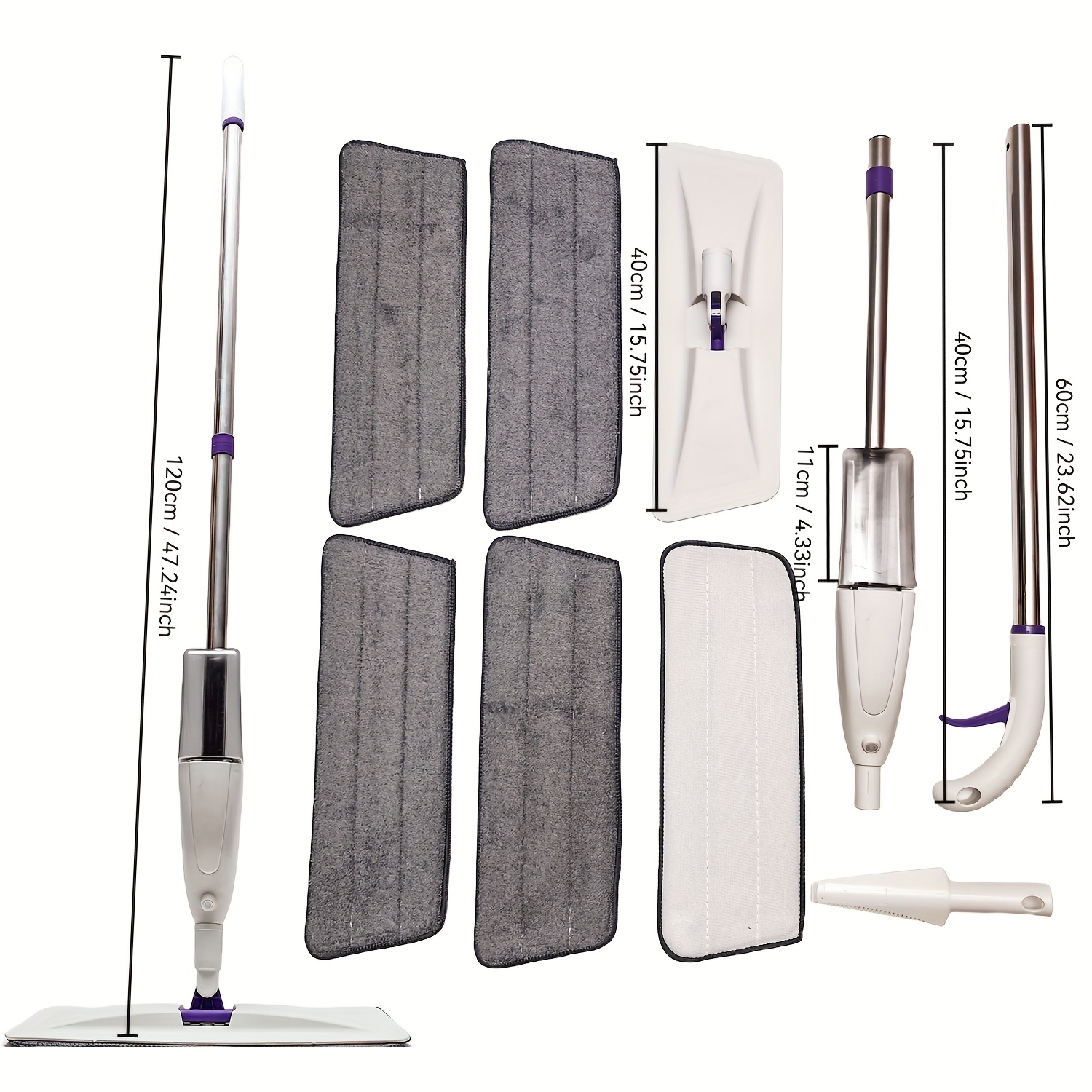 Home Mop With Spray Function, Includes 5pcs Replaceable Cloths And Shovel, 360-degree Flexible Cleaning - Suitable For Living Room, Bedroom, Kitchen, Bathroom, Battery-free