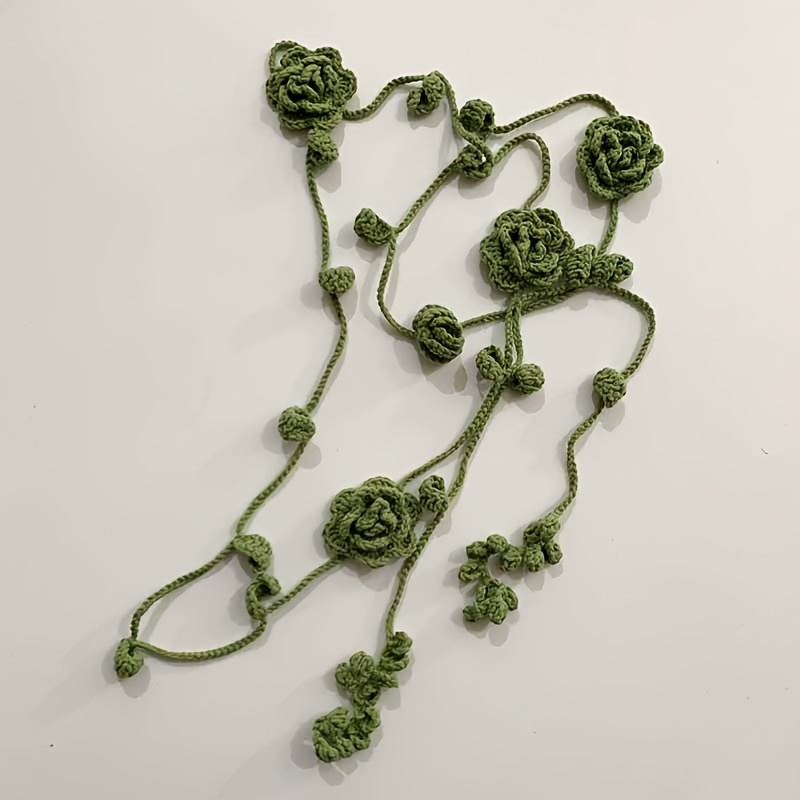Black Rose Niche Hand-crocheted Thin Narrow Long Ribbon Scarf, Spring Summer Autumn Scarf Belt Decorative Accessory, Neck Chain, Clothing Matching, Independent Designer