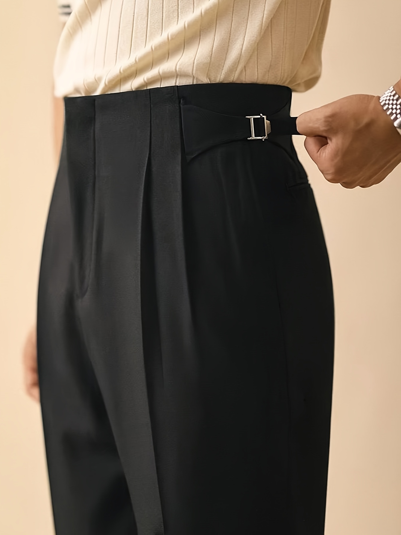2025 Solid Men's Autumn/Winter New Light Business Elegant Italian Naples Button Pleated High-Waist Wide-Leg Trousers Suit Pants