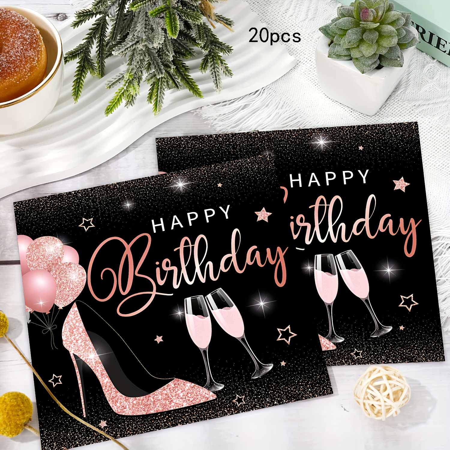 TEMU 20/40/60/100 Unidades, Servilletas de Papel Glamurosas de con Tacones Altos Rosados, Copas de Champán y Estrellas sobre – Diseños Exquisitos,