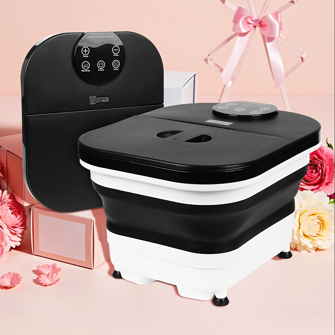  spa massager foldable bath to 20 massage rollers massage soaking basin bubble generation remote control of temperature and time with massage function black and grey Product details 1