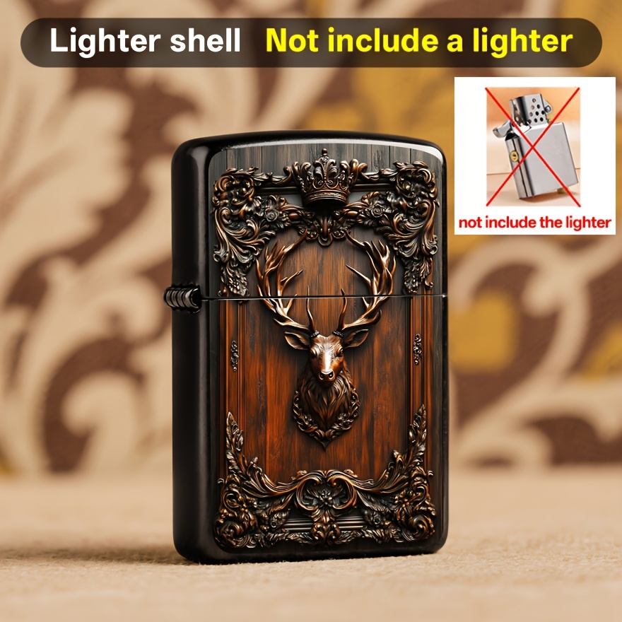 2d Pattern Printed Metal Lighter Case, Retro Deer Head, Frame, Ideal For Gifting (lighter Not Included)