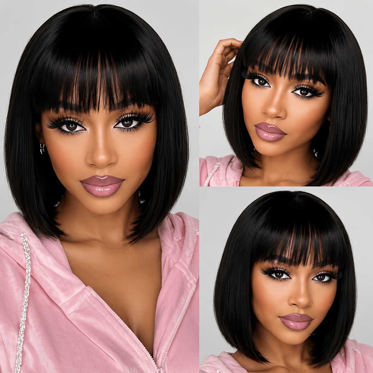 TEMU Women's Fashion Short Straight Hair Wig With Bangs Bobo Hairstyle Synthetic Fiber Wig