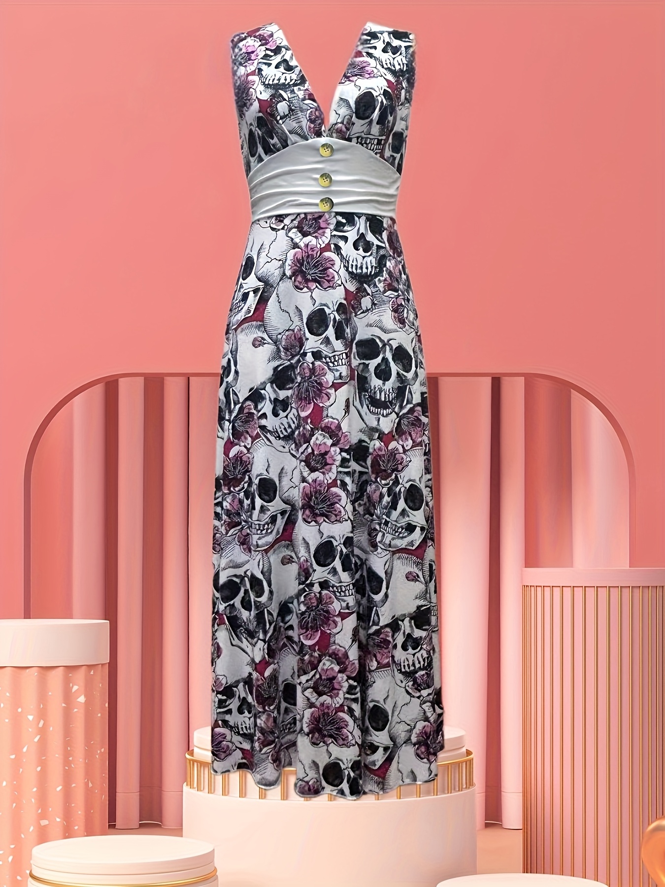 european skull floral print deep v sleeveless - Temu South Africa