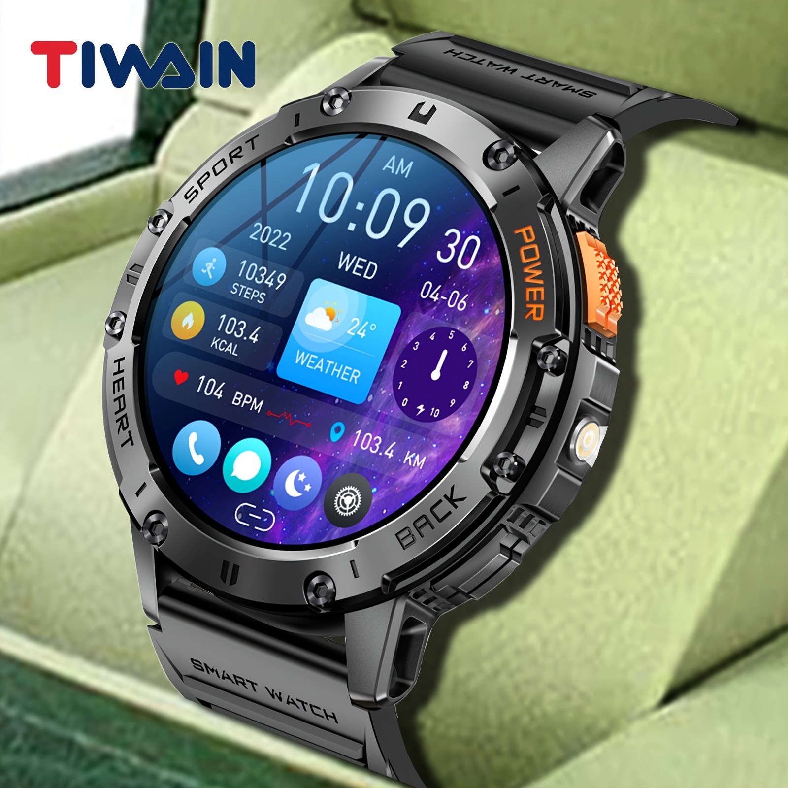 

Tiwain Smart Watch For Men With Flashlight, 530mah Battery + Sport 1.43" Full Toutch Amoled Screen, Answer Calls Wirelessly, Smartwatch For Phones And For Iphone Compatible, Fitness