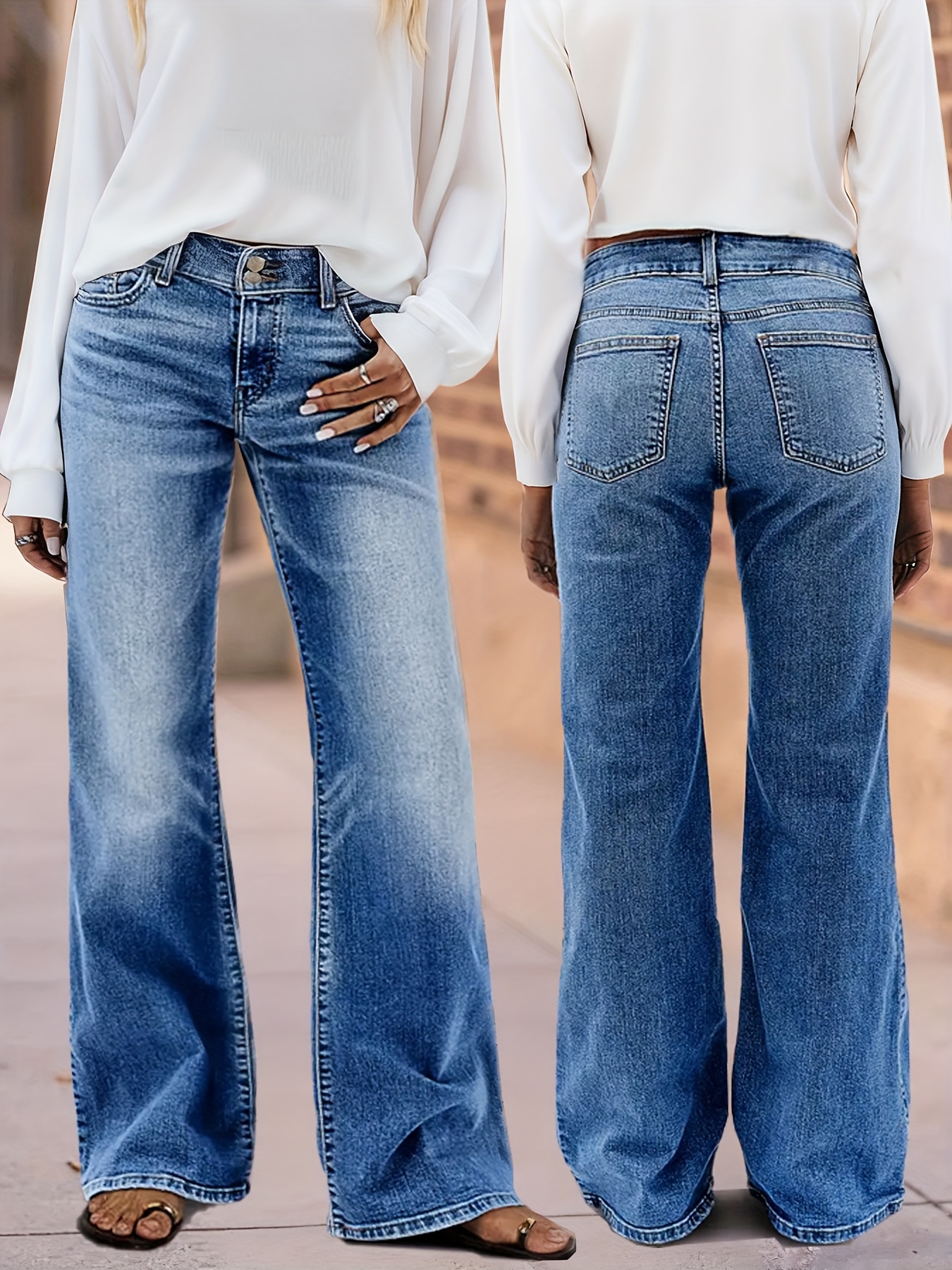womens 2025     jeans washed blue denim pants with multi button pocket details flared leg street style     boyfriend jeans for     and travel