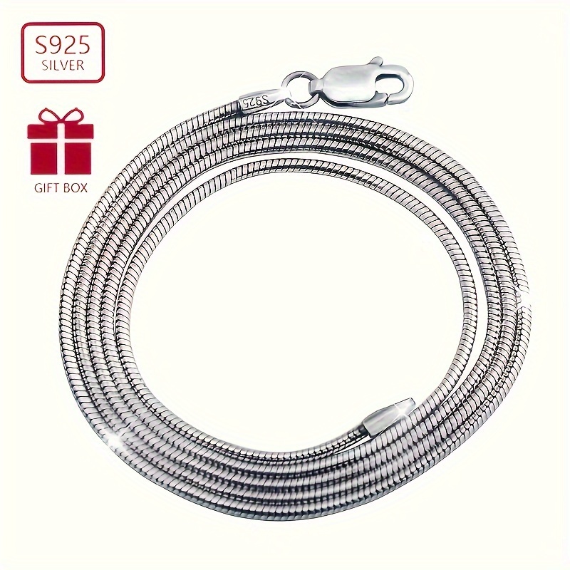 

1pc, Vintage & Simply Style, 925 Sterling Silvery Round Snake Bone Chain, Fashion Creative Stacking Necklace For Daily Wear & Party, Idea Gift, Weight About 6.5/7.5/8.5/9.5/10.5g