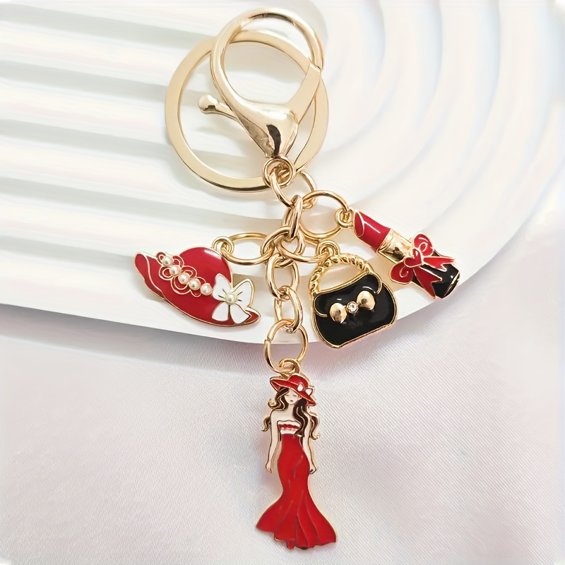 TEMU An Elegant Women's Fashion Keychain - Lipstick, Bag, Handbag And With - Kao Hua Gift, Novel Keychain Fashion Charm Appearance