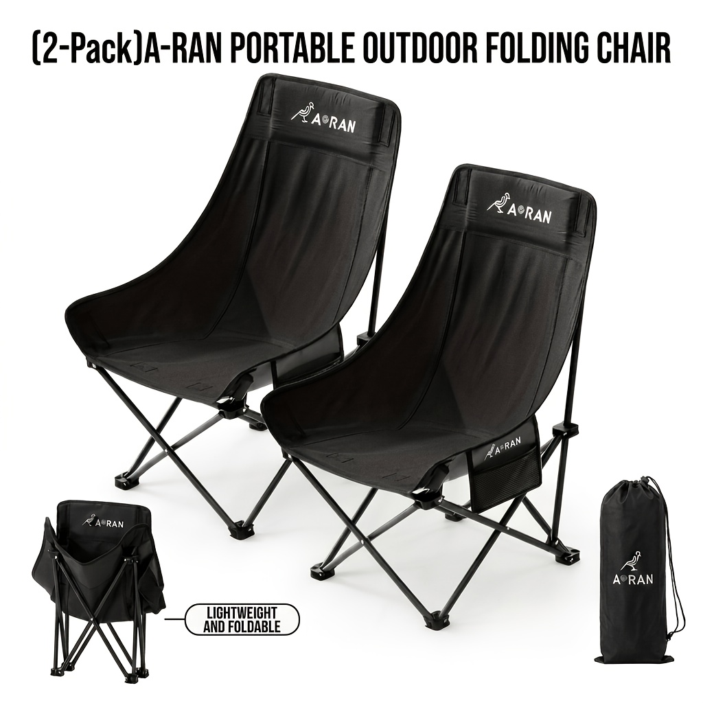 TEMU Aoran 2pcs Set Of Outdoor Folding Chairs, Chairs (with Storage Bag), Featuring A Sturdy Frame Construction. Ideal For Use On Lawns, , Picnics,