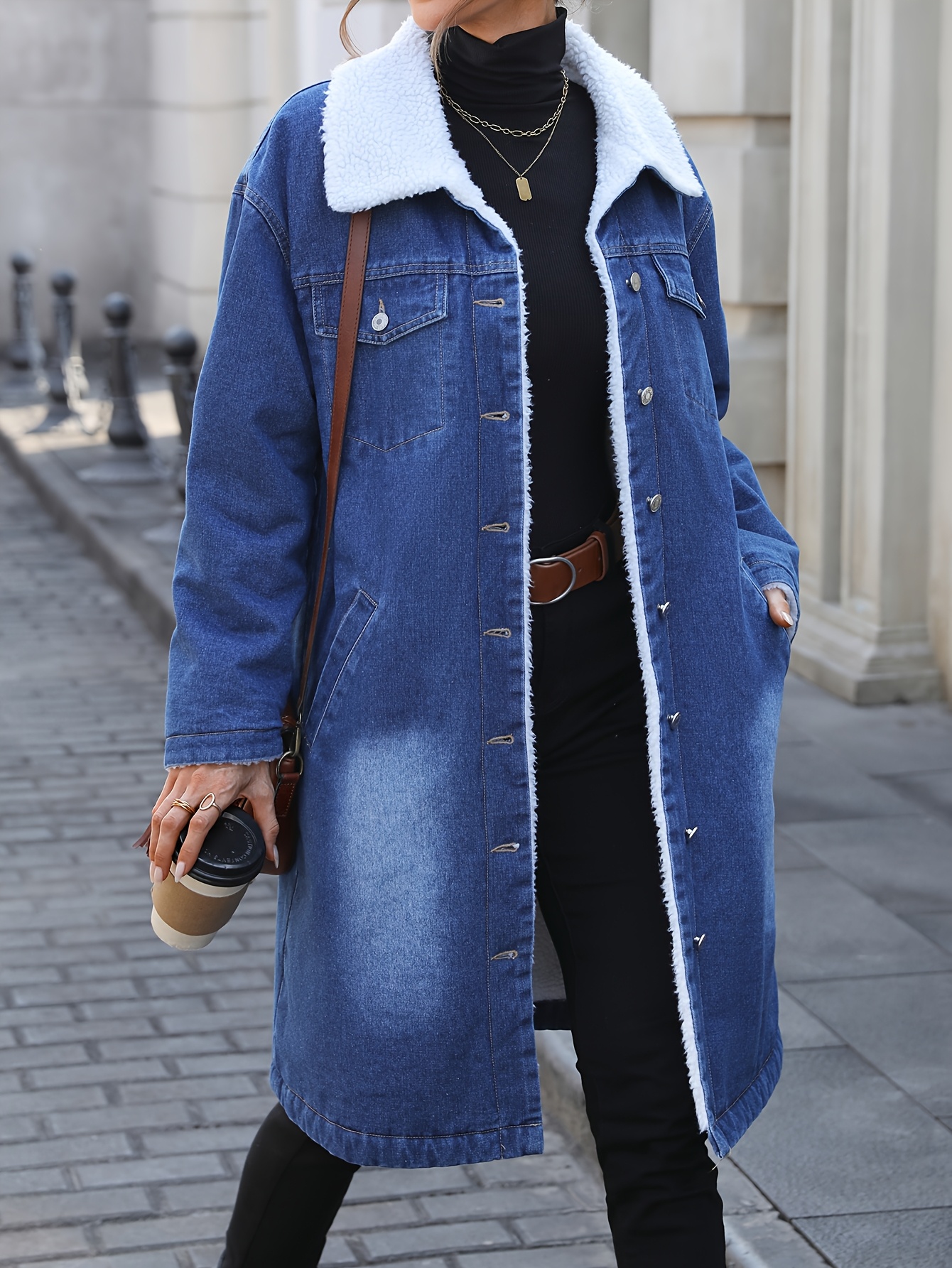 manteau long en jean femme doublure en veste dhiver Temu Canada
