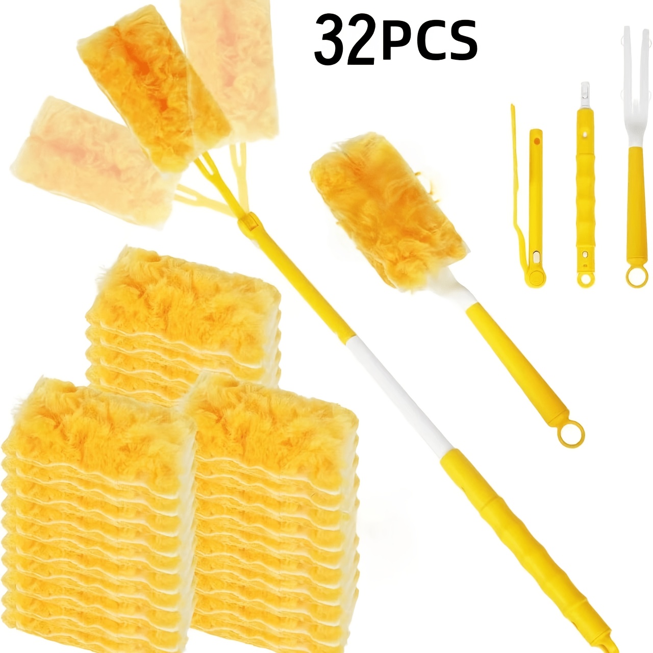 TEMU 30-pack Orange Duster Replacement Cloths, With 1 Short Handle, 1 Extendable Handle, Electrostatic Technology, Dust Absorption Effect, Suitable