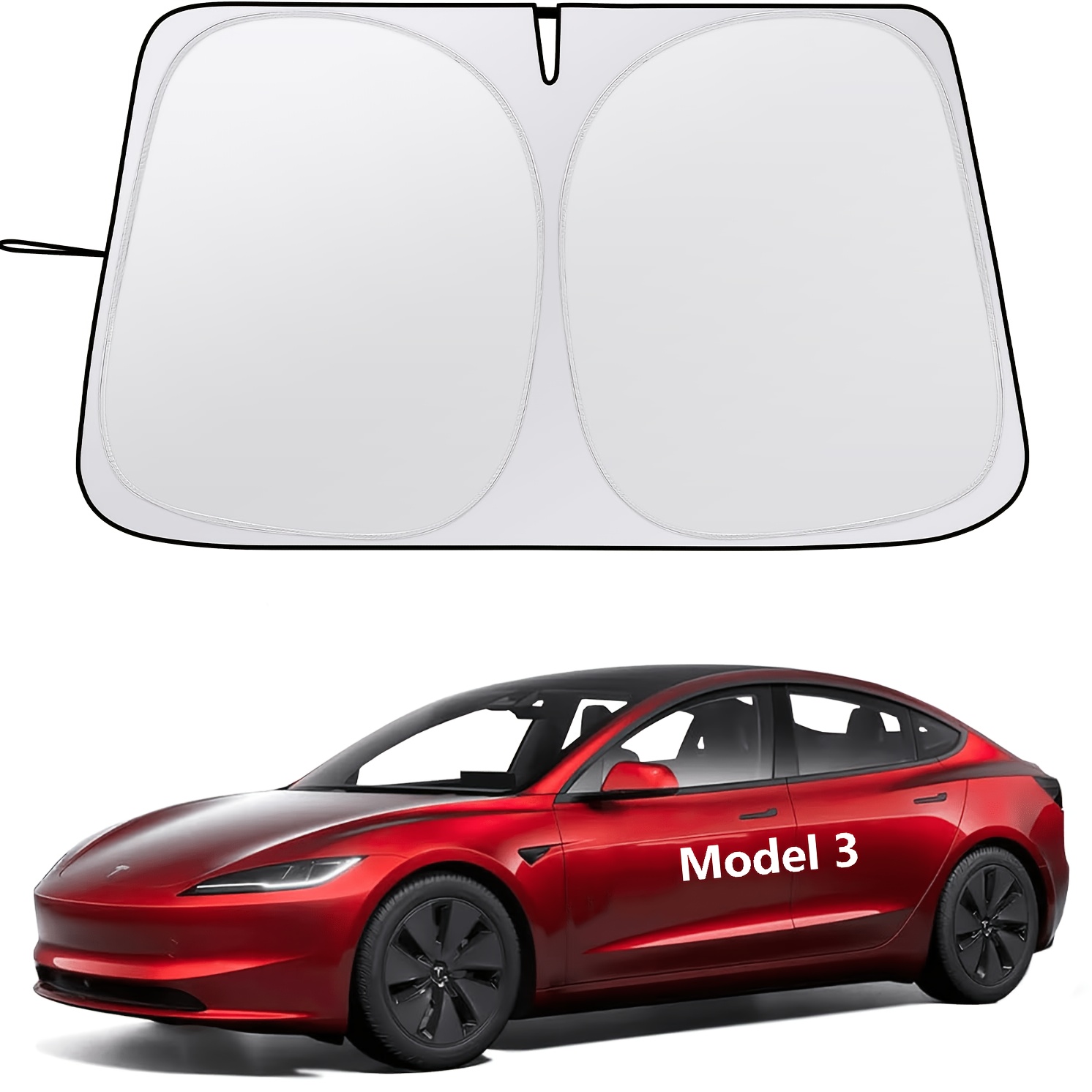 TEMU Suitable For Model 3/y Windshield Sunshade, Reflective Polyester Fiber Blocks Heat And Sunlight, Foldable Car Window Sun Visor, Rearview Mirror