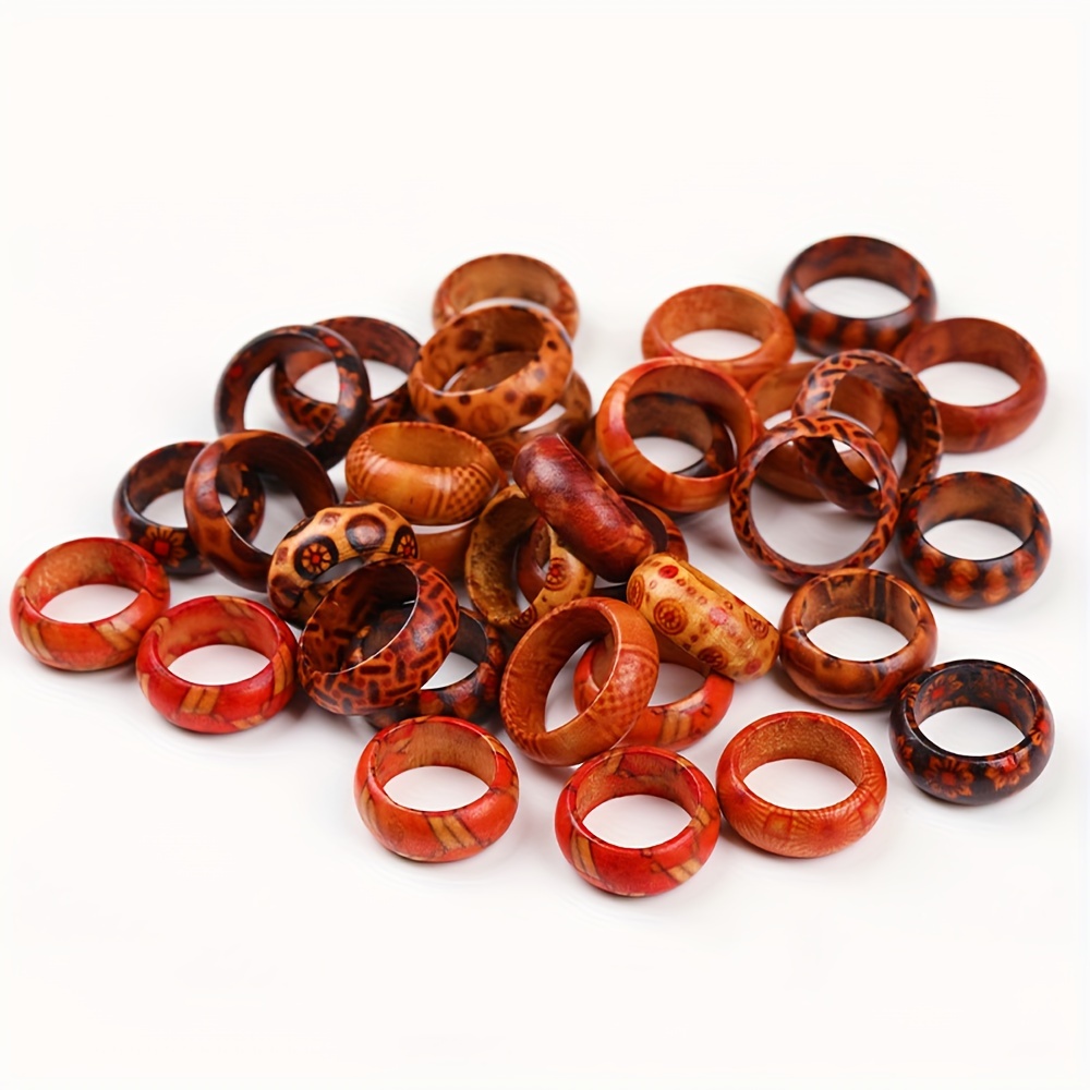

10pcs Handmade Natural Wood Band Rings For Women And Men Mix Style Trendy Vintage Party Gifts Daily Jewelry Accessories