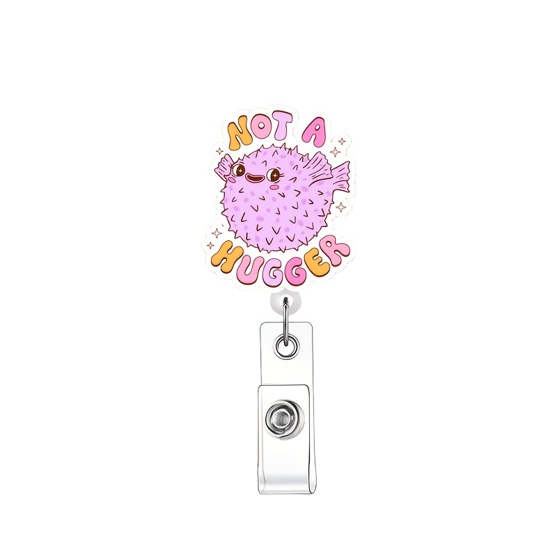 TEMU 2d 1 Cute "not A " Retractable Badge Reel With Id Holder - Durable Acrylic, Pink Cartoon Design | Ideal For Nurses, Doctors, Volunteers & Staff