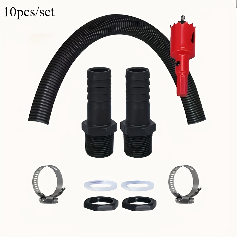 TEMU 10pcs/ Set Rain Barrel Overflow Hose Kit - Quick Connect With Threaded Adapter, Dual Barrel Connection & Dispensing System, Ideal For Rainwater