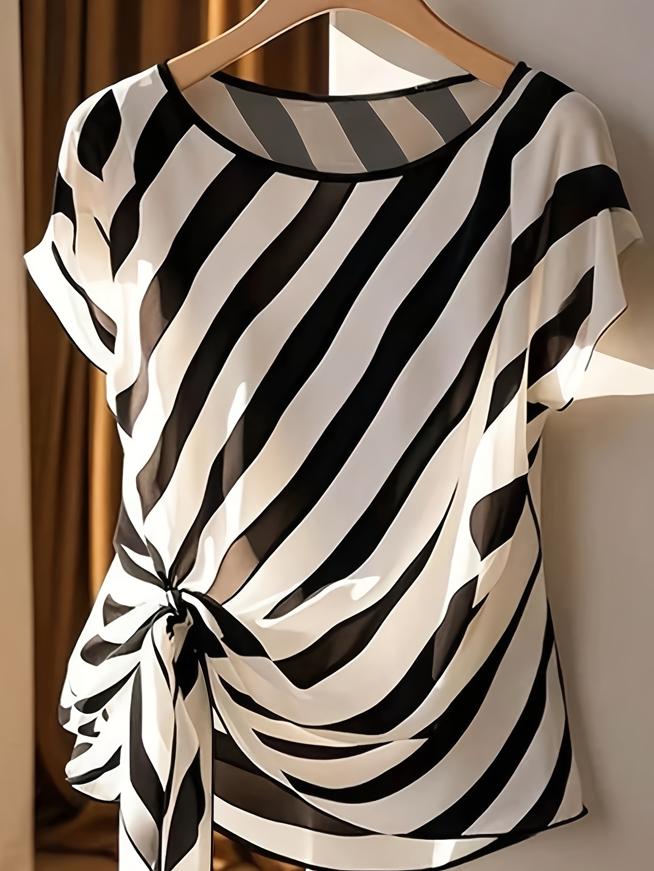 Women's Elegant French-Inspired Sleeveless Blouse with Bow Detail & Striped Pattern - Semi-Sheer Round Neck Shirt for Spring Summer Fall, Machine Washable Casual to Dressy Tops, Seasonal Fashion, Frenchinspired Design, Decorative Bow Design