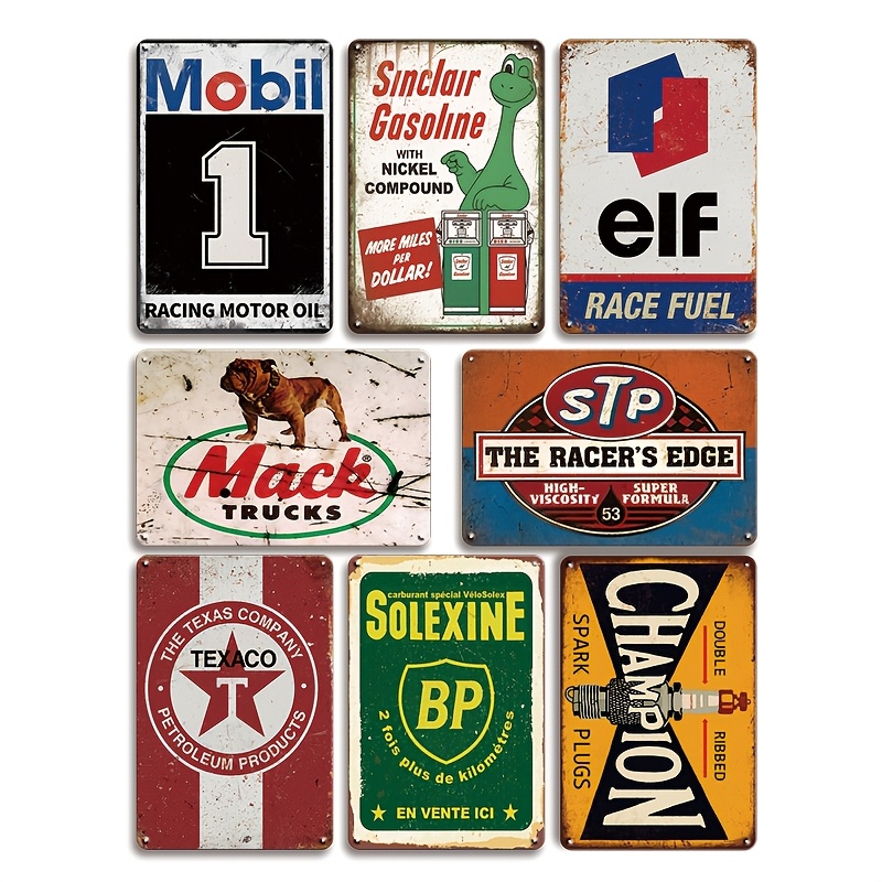 

8pcs Gas & Oil Metal Set - Automotive Tin Decor For , For , Bar, And - 12x8 Plaques