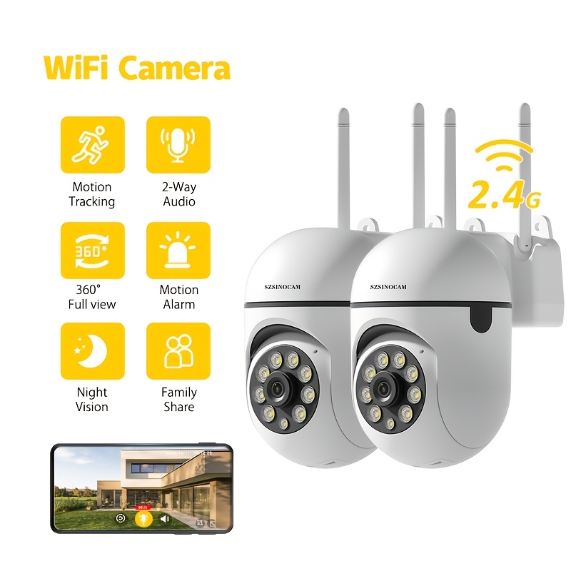 Image of 2pcs Night Vision Wireless Wifi Camera | 1080p Full Hd, Dual-use Indoor/outdoor, 2-way Audio, Ptz Technology, Smart , Motion Tracking, Suitable For Elderly And Pet Monitoring, Wall Hanging