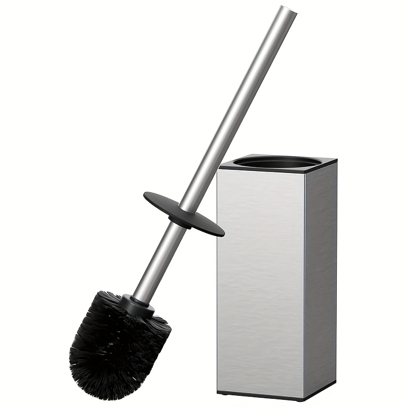 Image of Heavy-duty Floor-standing Toilet Brush With Square Bucket Holder, Stainless Steel Freestanding Toilet Cleaning Brush Set With Odor-proof Lid, Suitable For Bathroom And Kitchen
