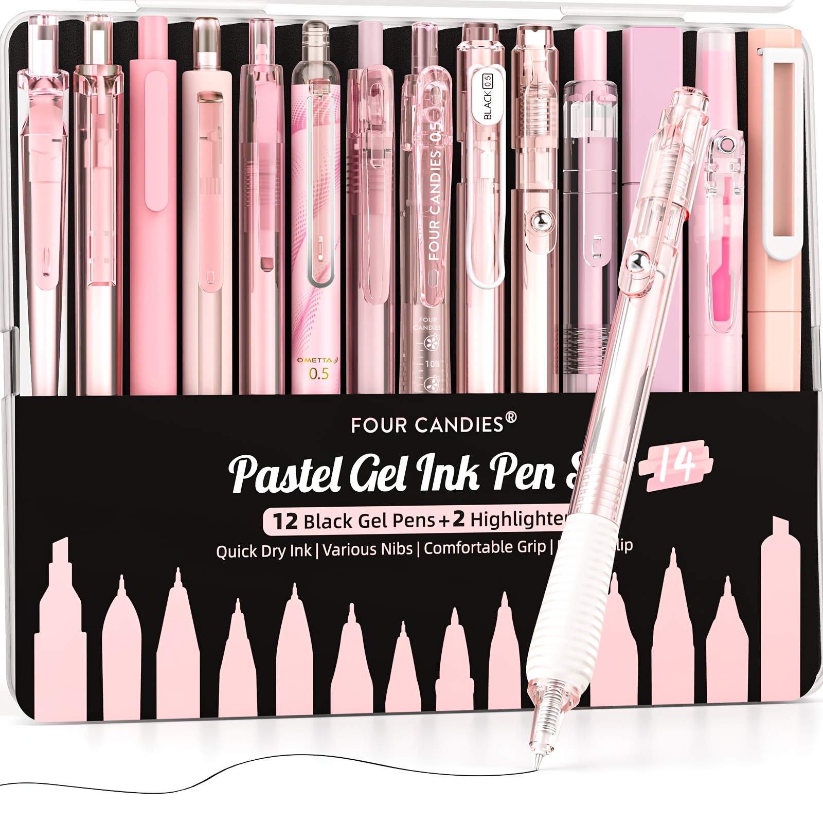 14pcs four candies cute writing pens highlighters retractable 0 5mm smooth pens with 2 highlighter refills   aesthetic desk accessories suitable for office plastic pen set