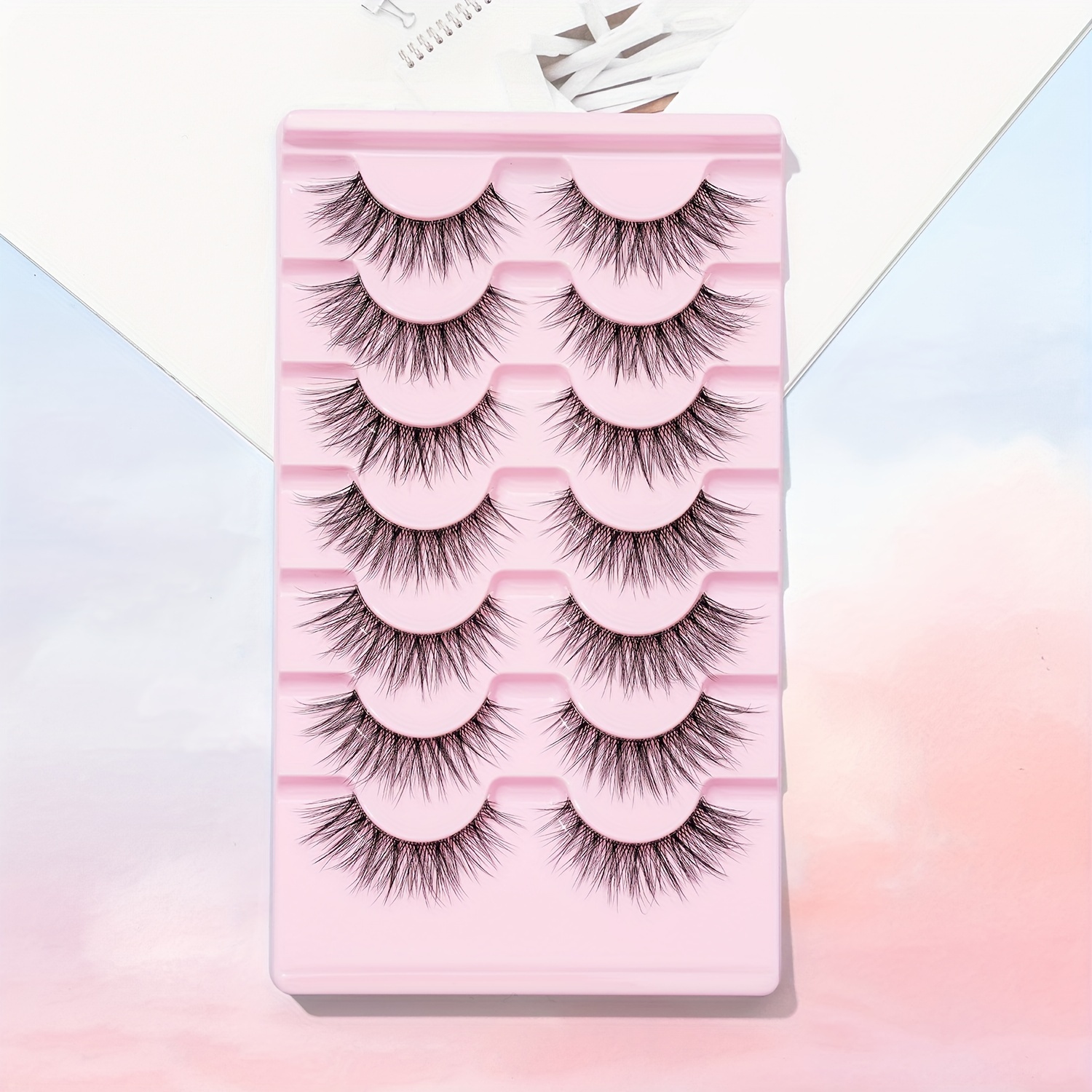 Image of 7 Pairs, Eyelashes, Transparent Stem Natural Cross Roll Daily Commuting Makeup Smooth Fiber Long Fishtail Style, False Eyelashes