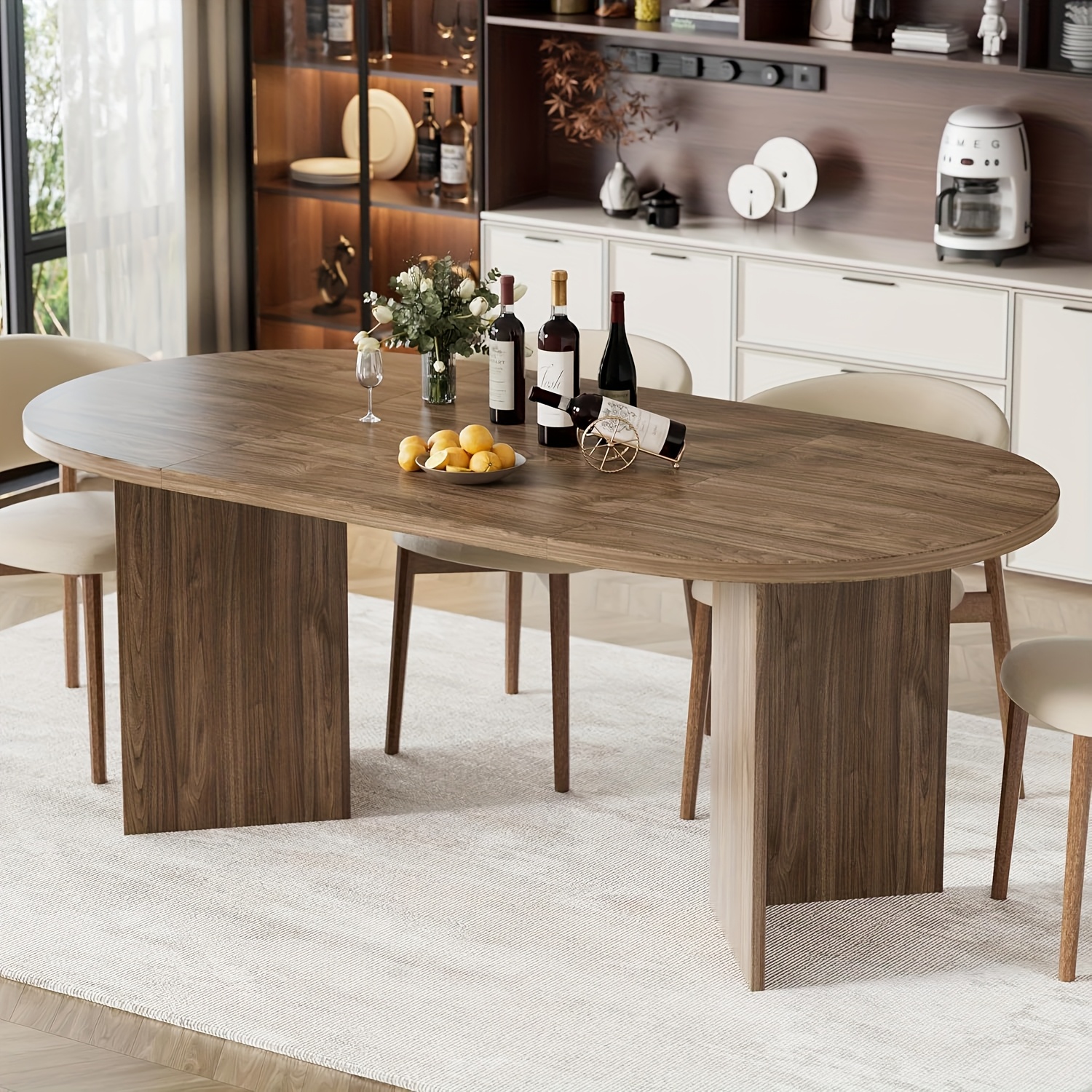 TEMU Kitchen, Dining Room Dining Table For 8 People, Wooden Dining Table With 3.5 Cm Solid Tabletop, 190 X 90 X 76 Cm, Kitchen Dining Table, Retro